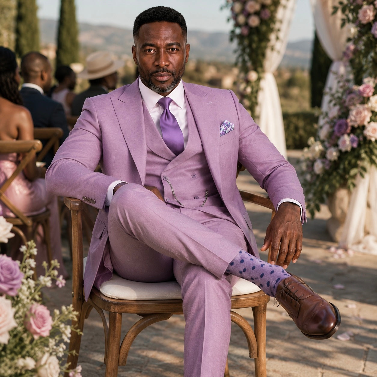 Men’s Modern Fit Summer 3-Piece Suit with Double-Breasted Vest – Lavender MV2K-2