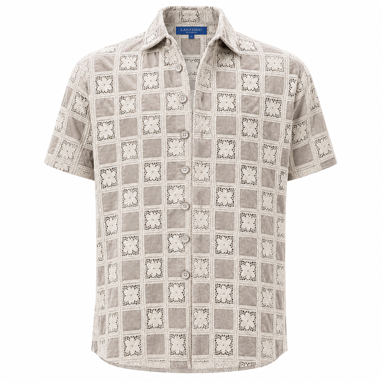Lanzino Woven Pattern Linen Cotton Shirt - Gray 111