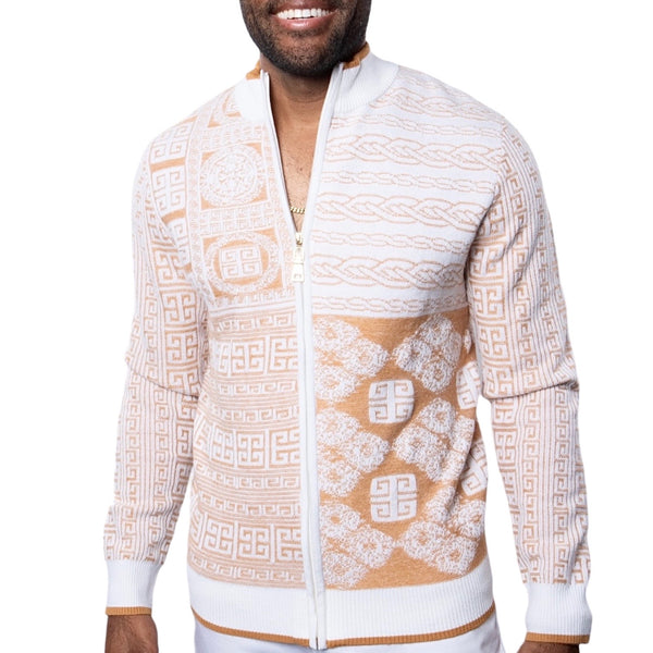 Prestige "Contra" Zip up + Side Pocket Sweater (White/Gold) 525