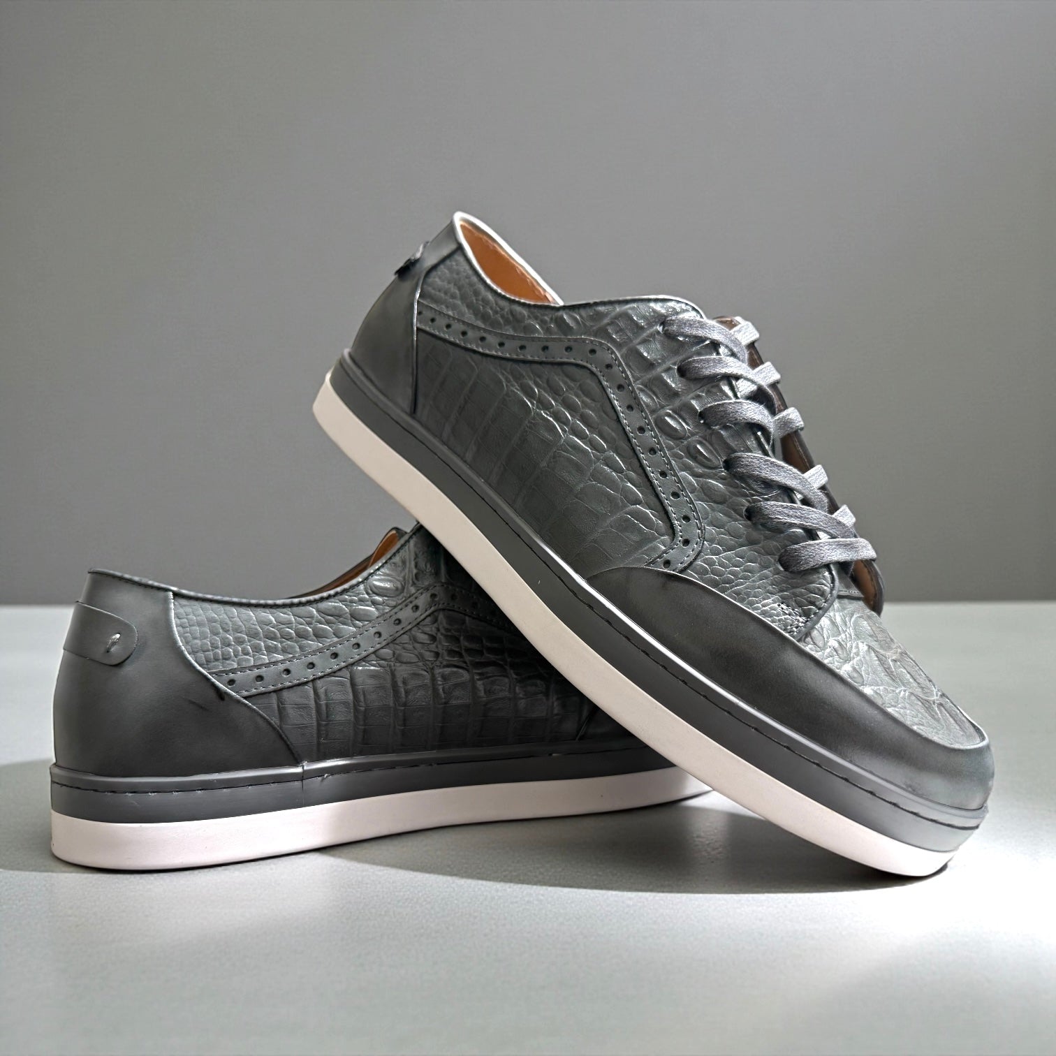 Giovanni Temo Men’s Croco Print Leather Sneaker - Gray