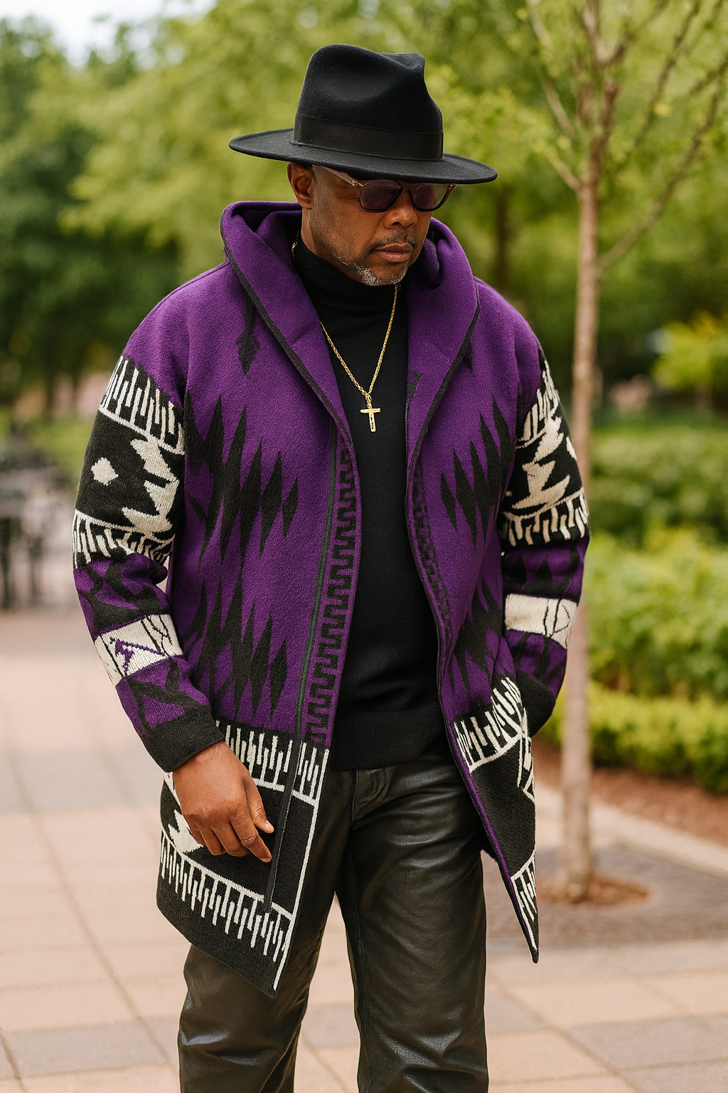 OIM "Arrowhead" Cardigan 3/4 Length Sweater Jacket (Purple)