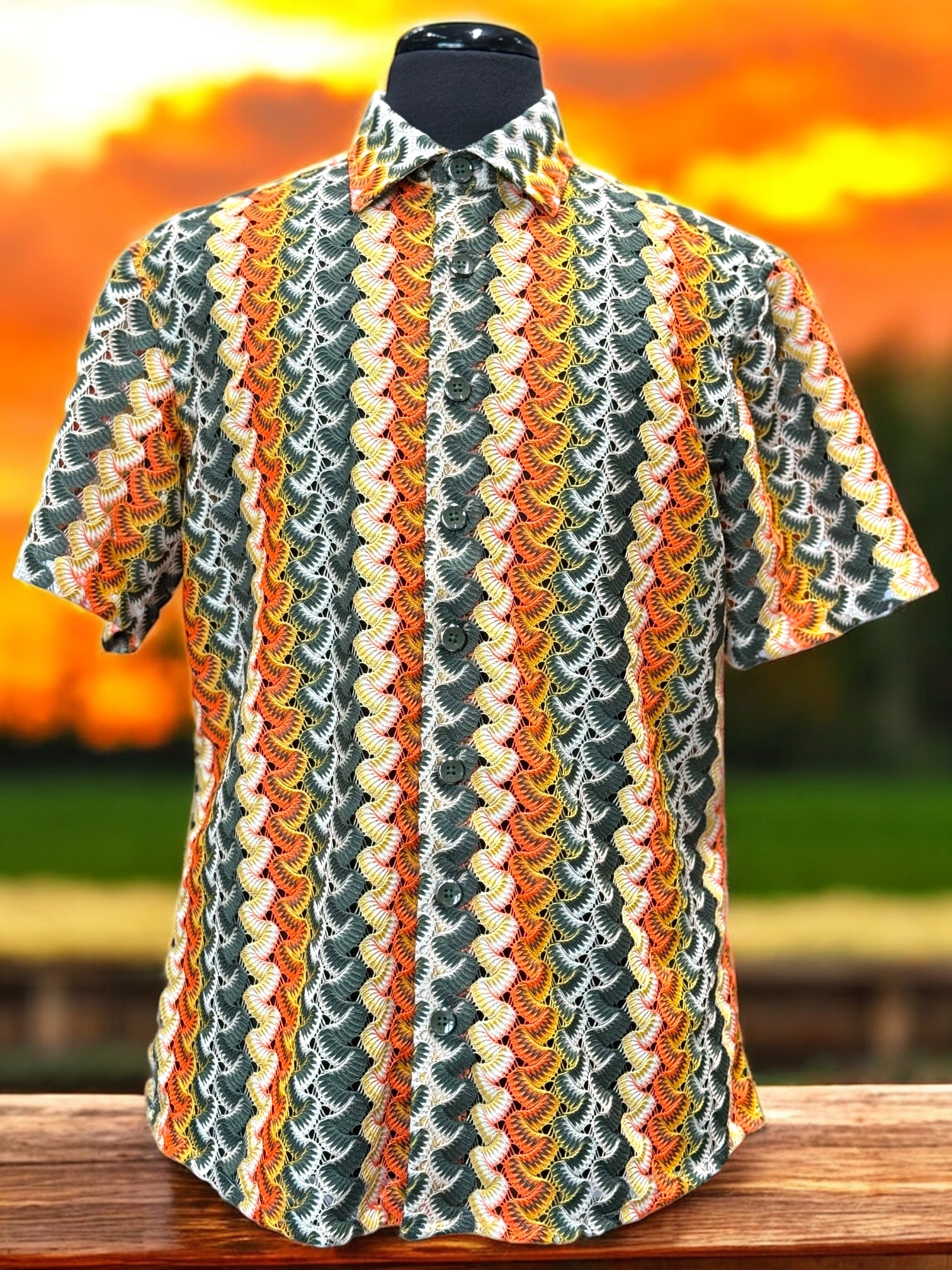 Lanzino "Woven" Short Sleeve Shirt (Olive) 119