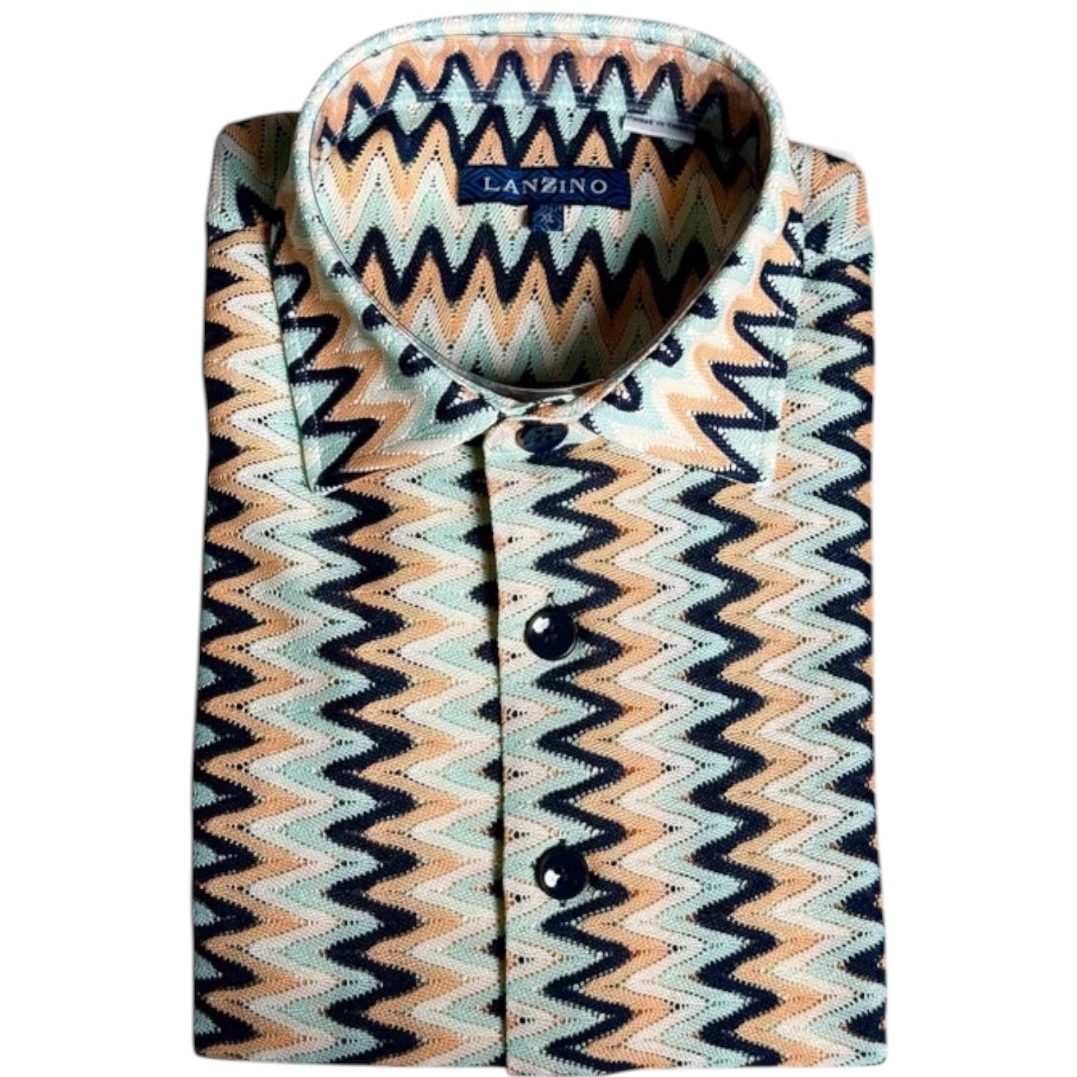 Lanzino "Woven" Short Sleeve Shirt (Navy) 102