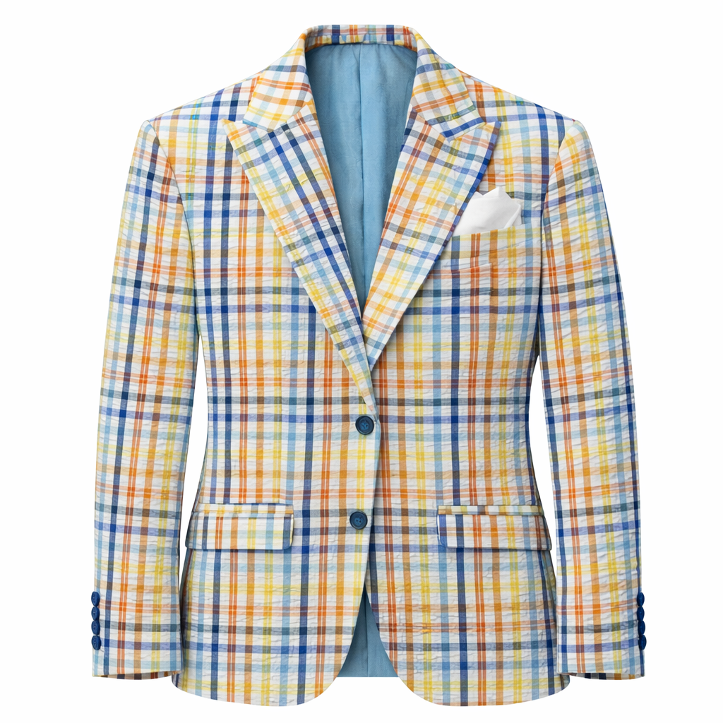 Inserch Men’s Multi-Color Seersucker Plaid Sport Coat