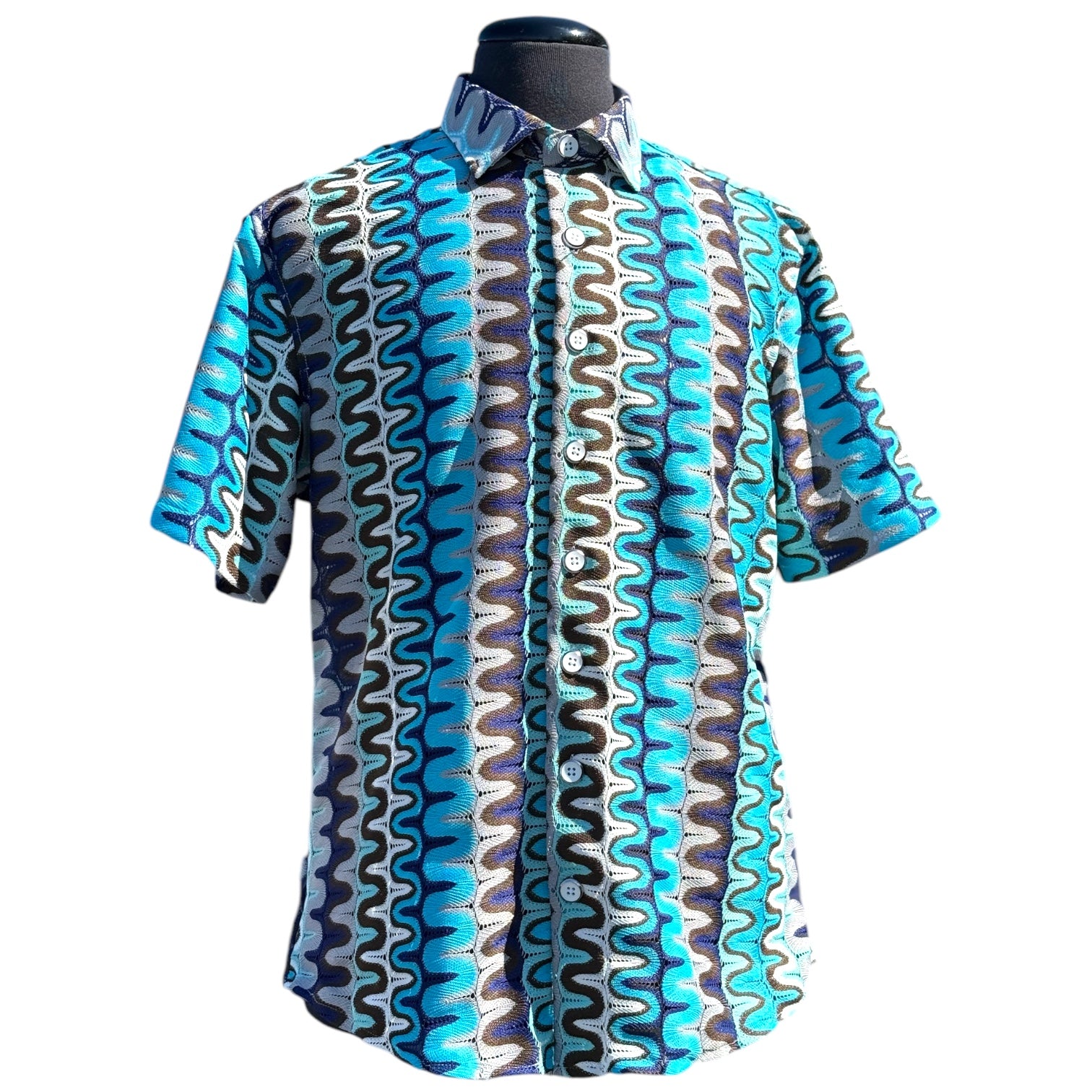 Lanzino "Woven" Short Sleeve Shirt (Navy) 121