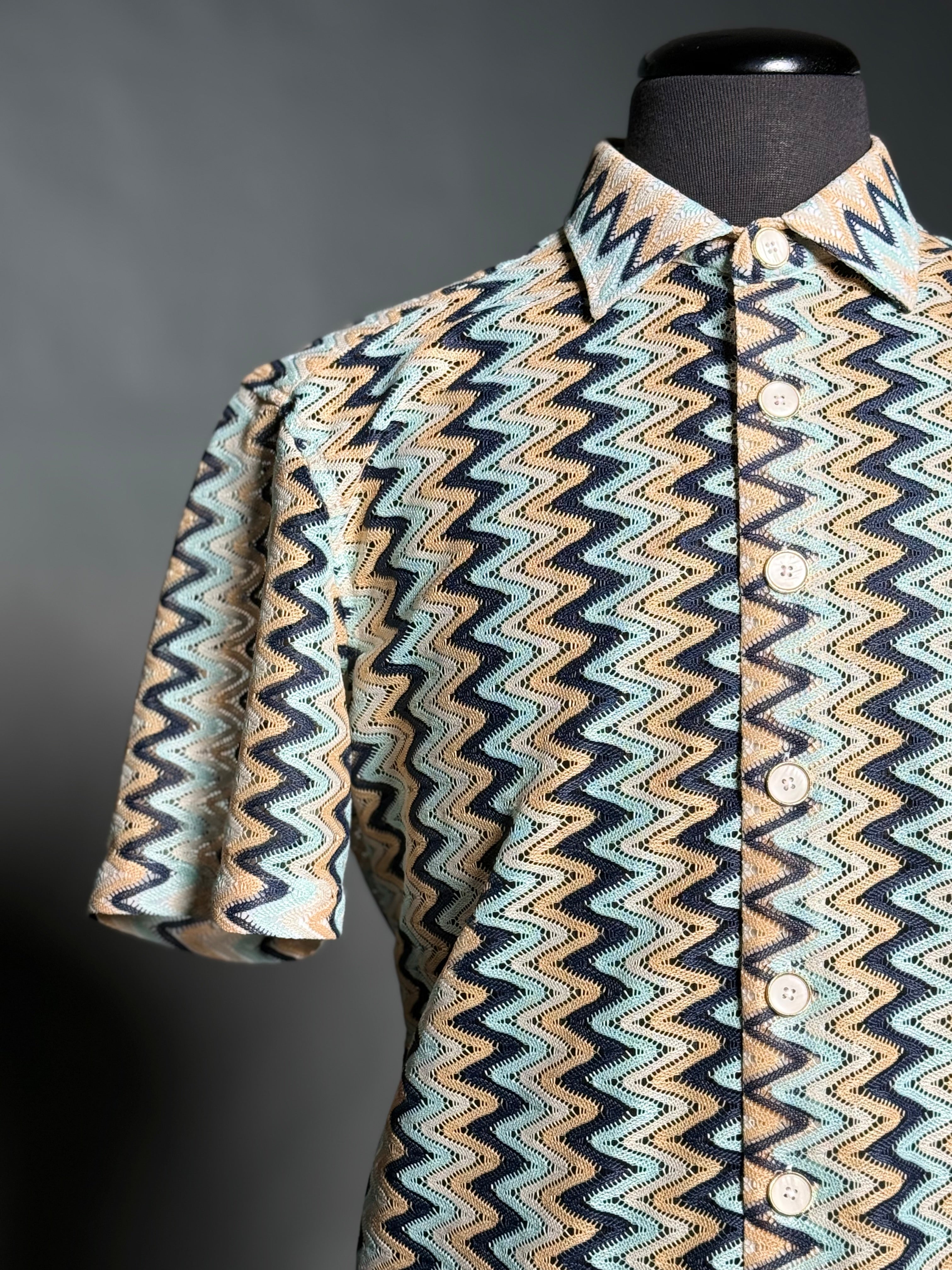 Lanzino "Woven" Short Sleeve Shirt (Navy) 102