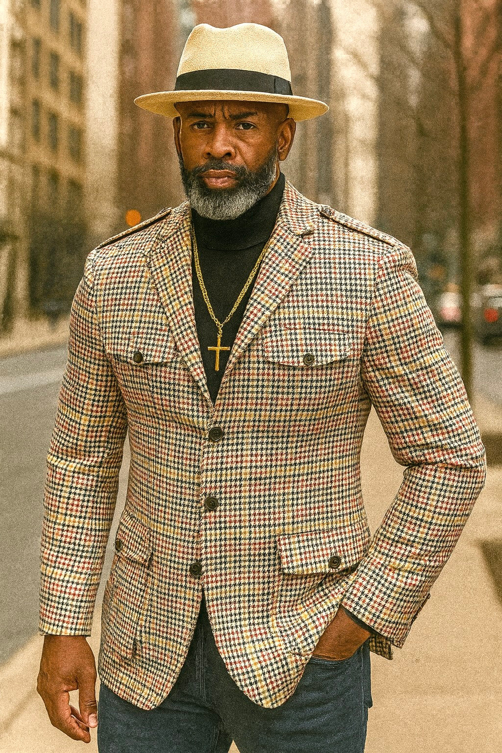 Inserch Military Houndstooth Blazer 589 (Rust/Gold/Brown)