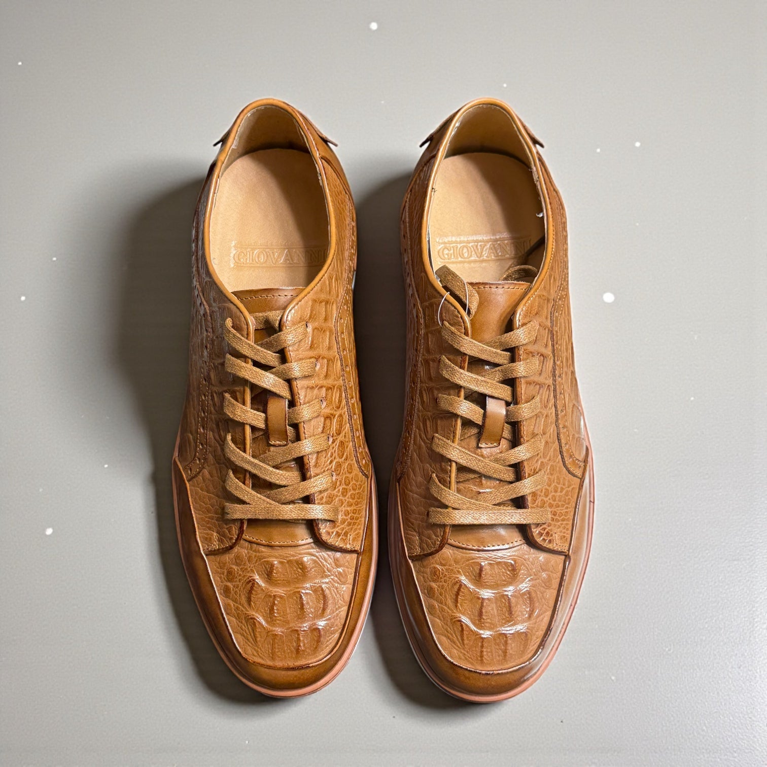 Giovanni Timo Men’s Croco Print Leather Sneaker - Tan