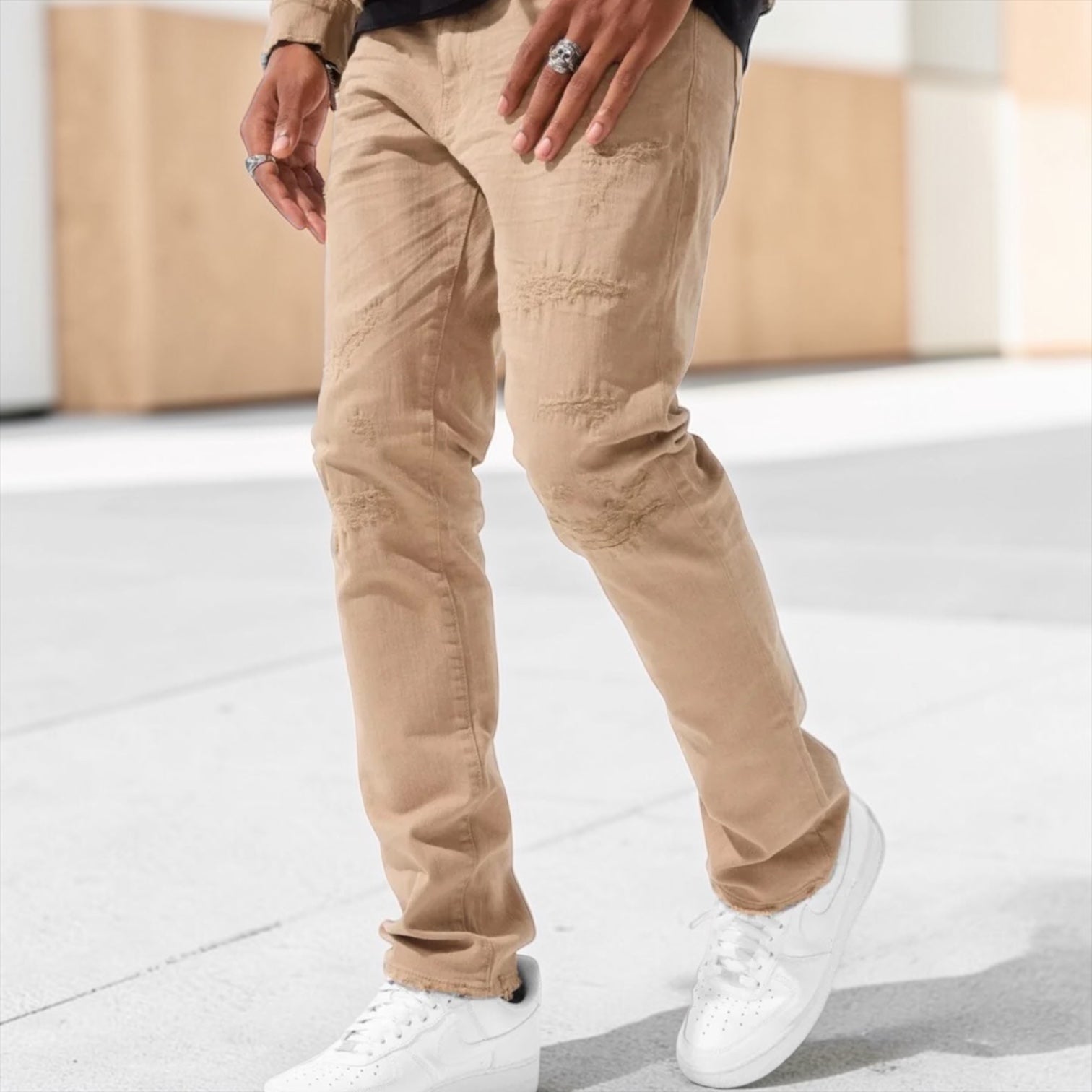 Jordan Craig Collins Straight Fit Distressed Jeans Men's – Khaki JC990R