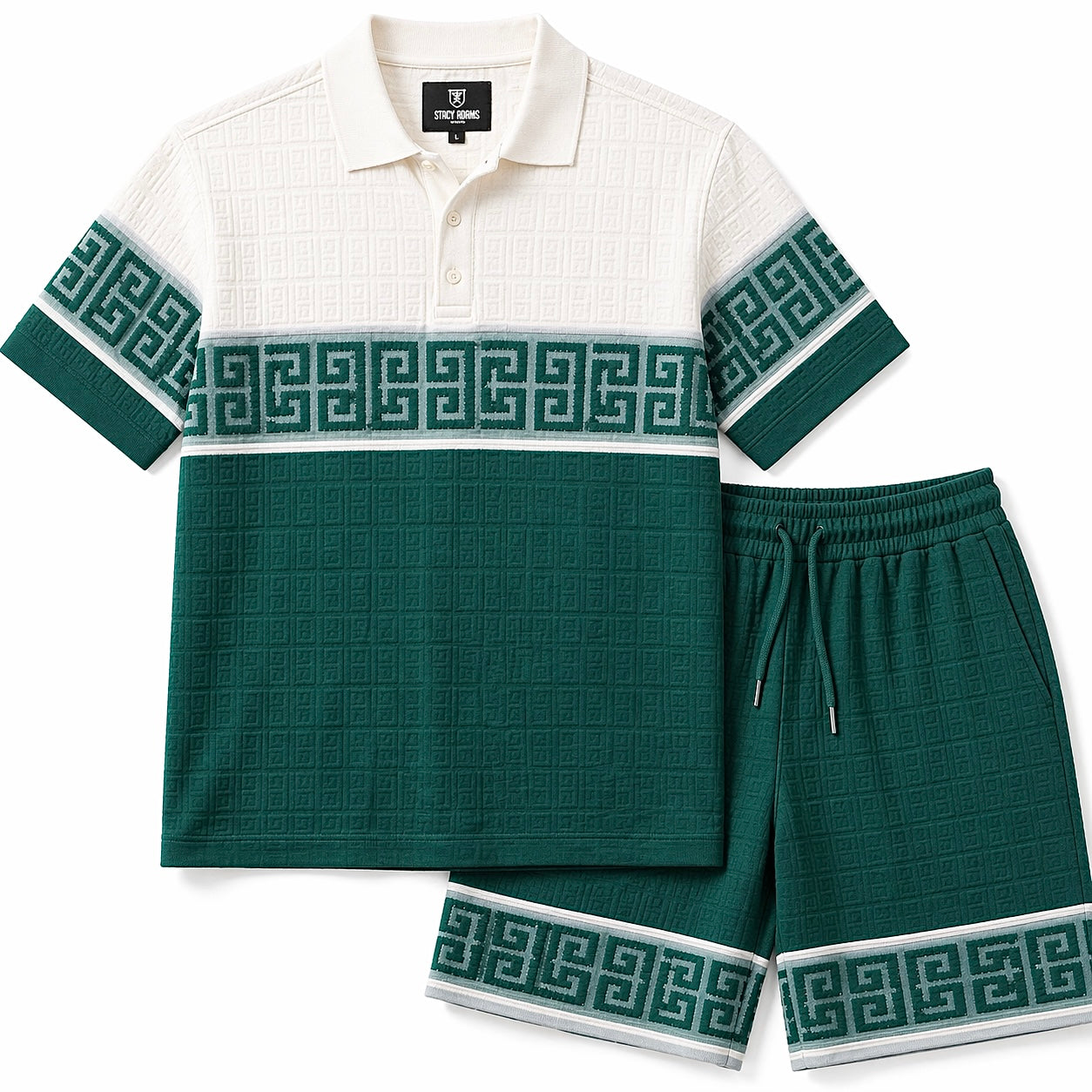 Stacy Adams Greek Key Short Set - Teal White
