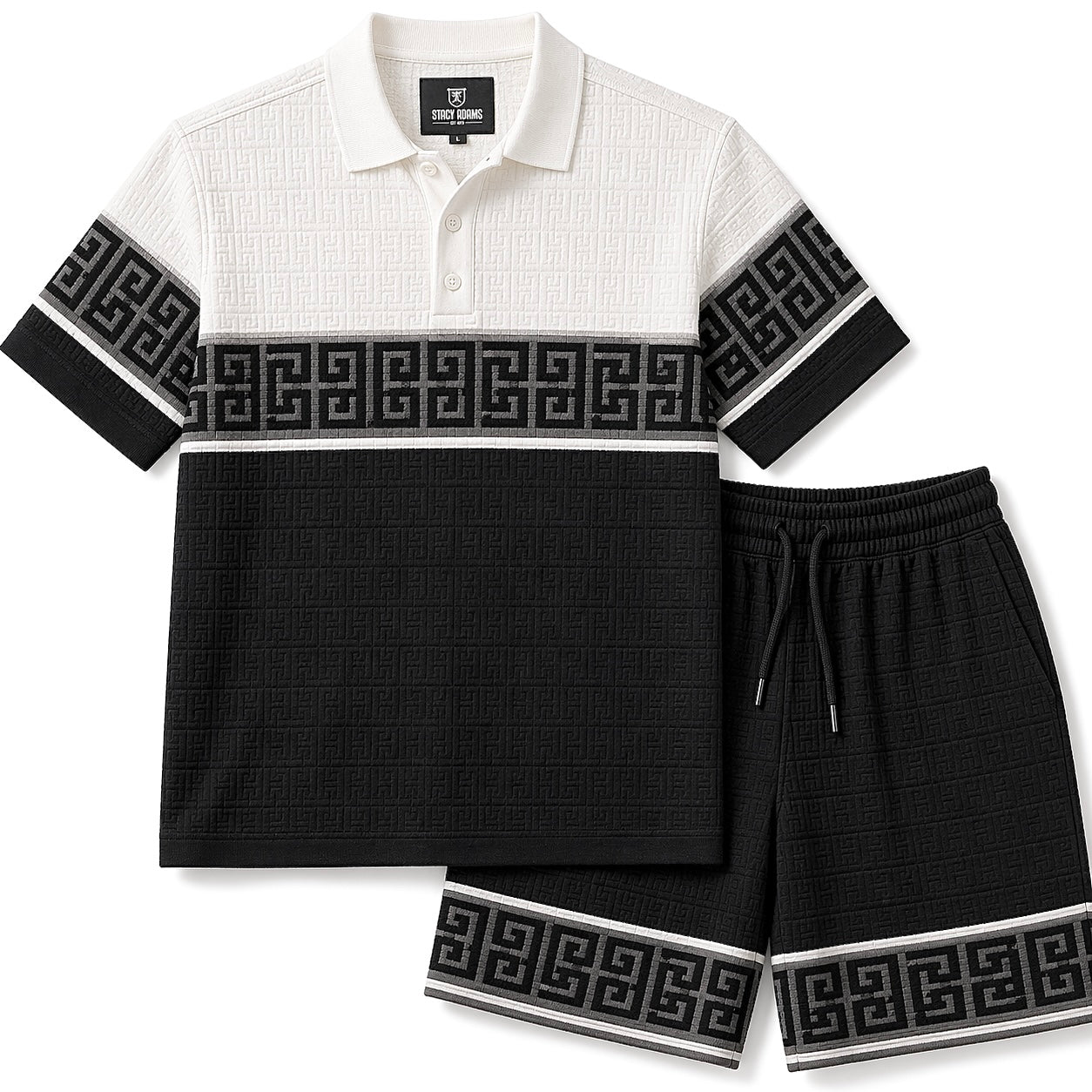 Stacy Adams Greek Key Short Set - Black White