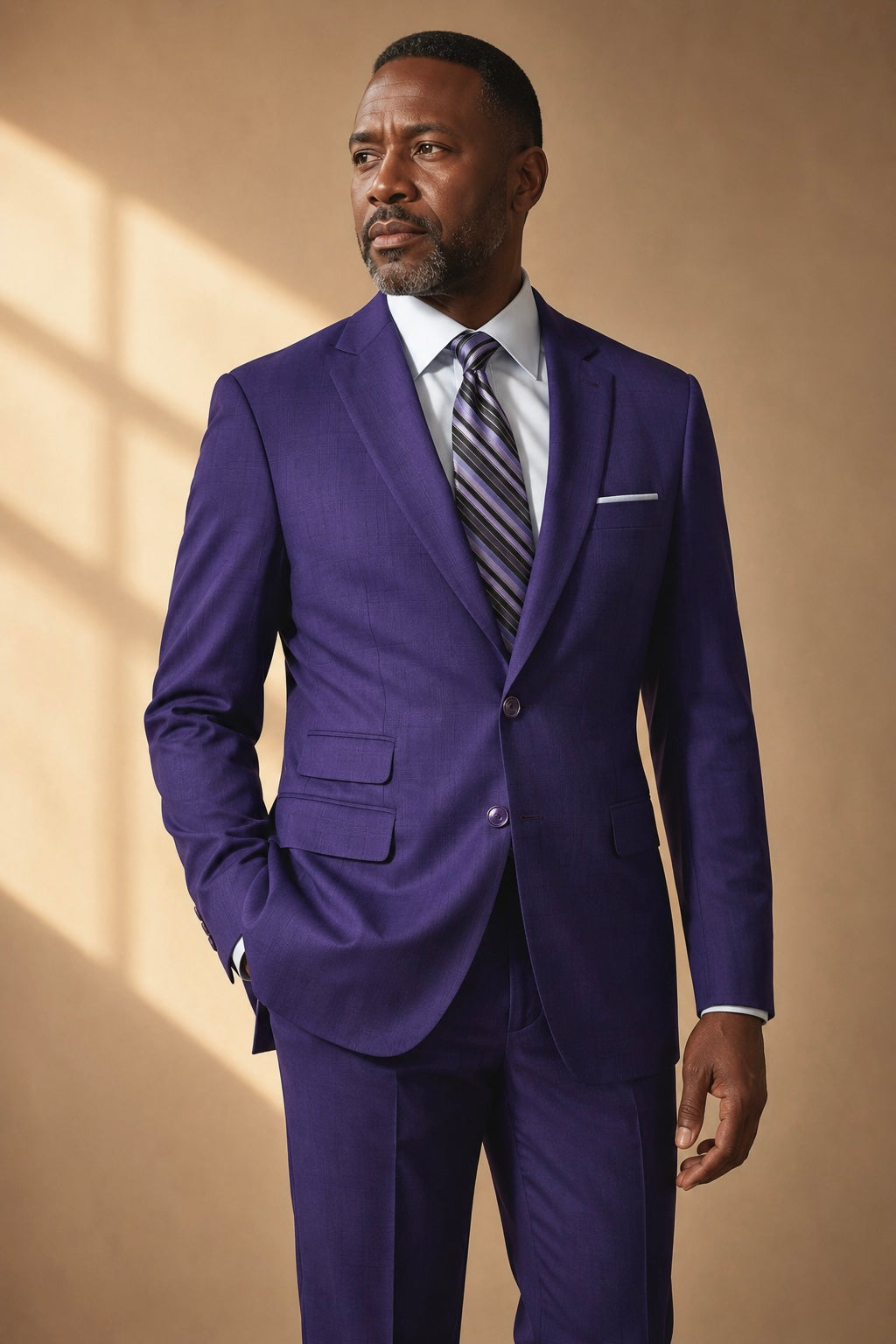 Men's Purple Modern Fit Windowpane Suit with Peak Lapel MRW-1