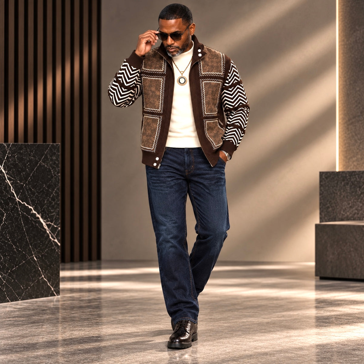 Silversilk Men’s Patchwork Sweater: 31006 Brown
