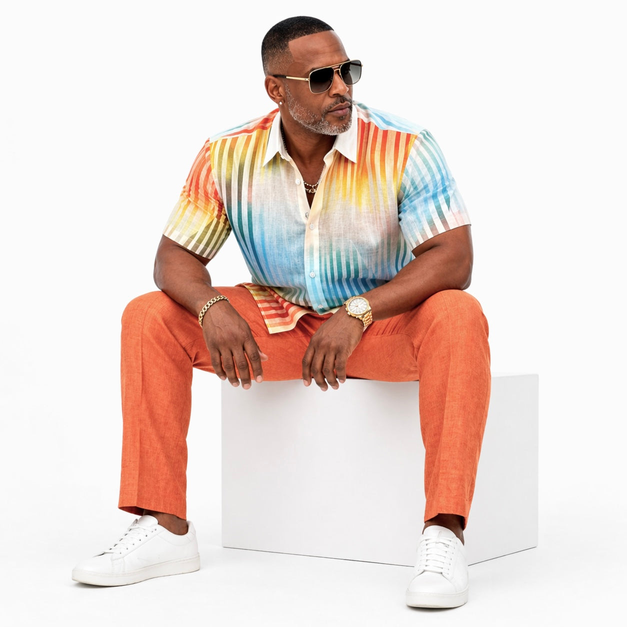 Inserch Premium Linen Shirt - Rust Multi SS7920