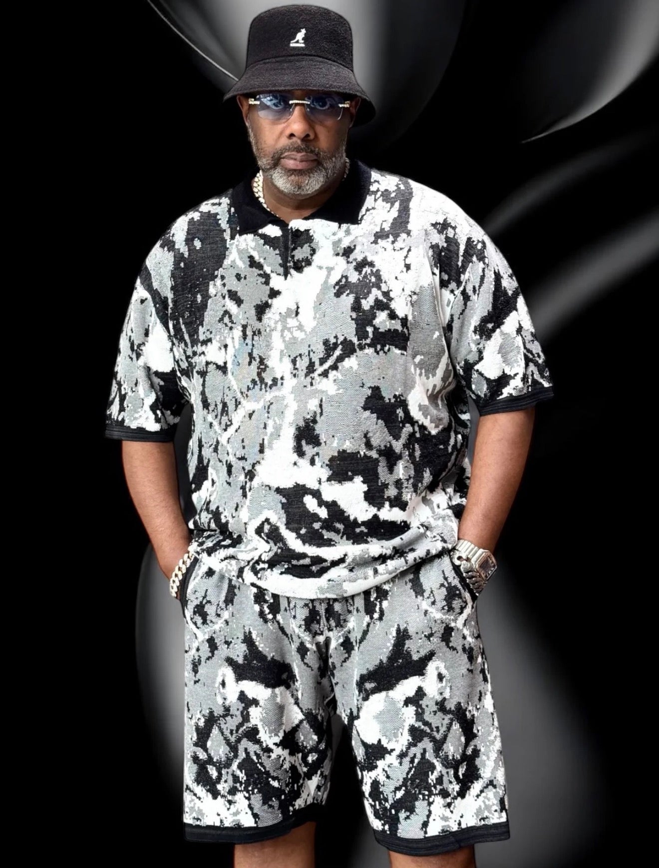 Men’s Jacquard Shorts Set – Relaxed Fit – Black 91031