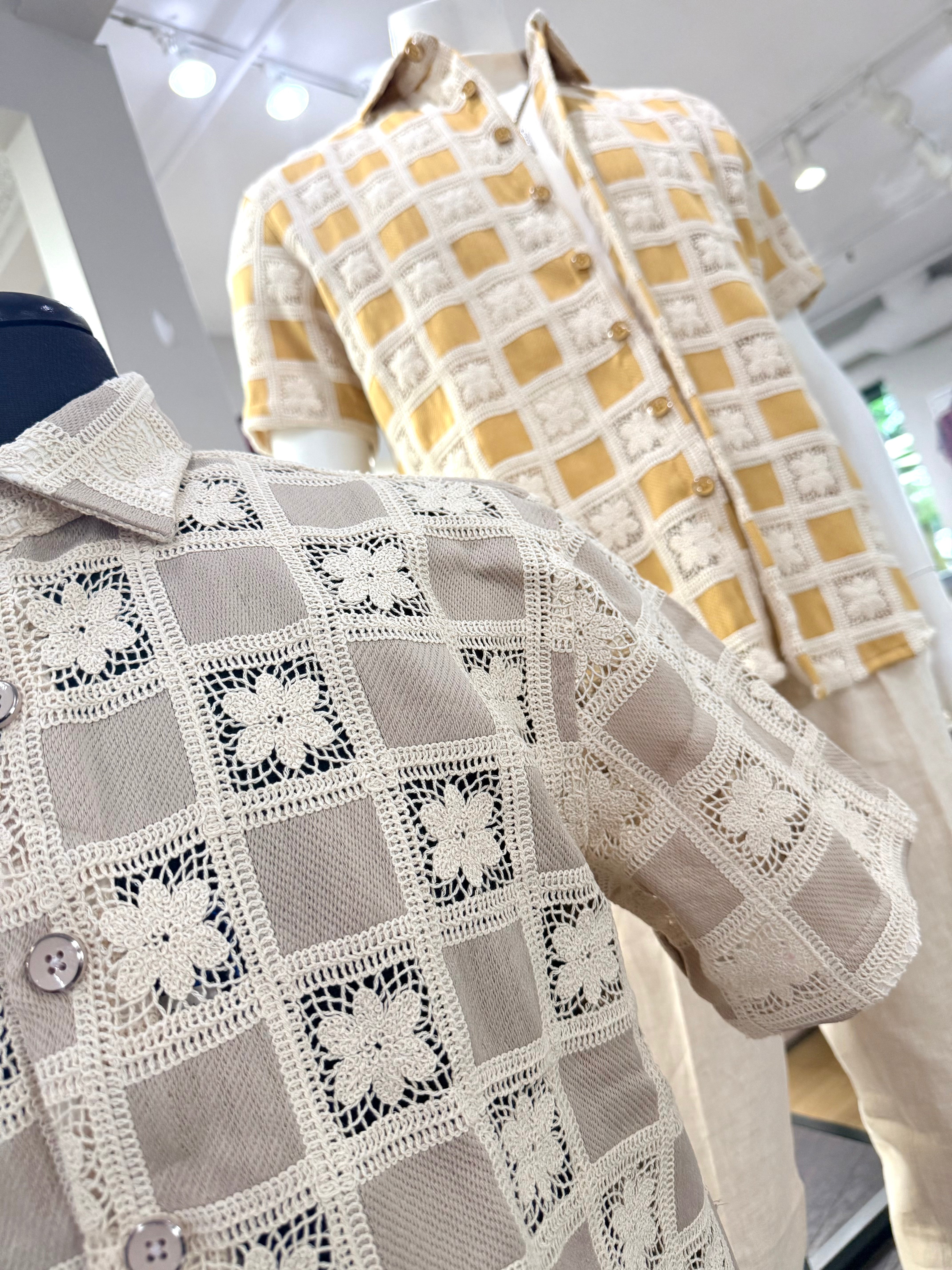 Lanzino Woven Pattern Linen Cotton Shirt - Gray 111
