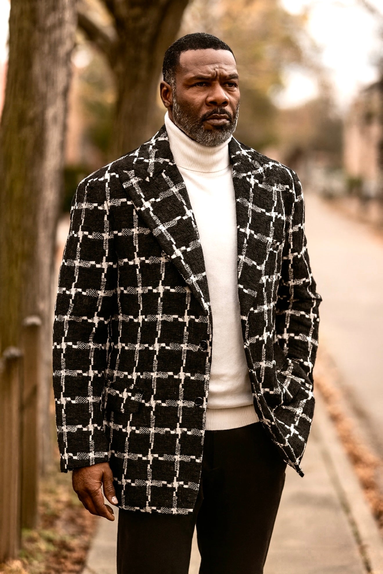 Lanzino 3/4 Length Car Coat (Black/White)