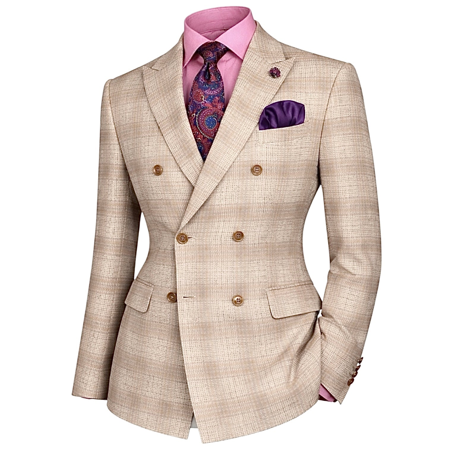 Regular Fit Blue Glen Plaid Double Breasted Blazer B-DW1-TAN