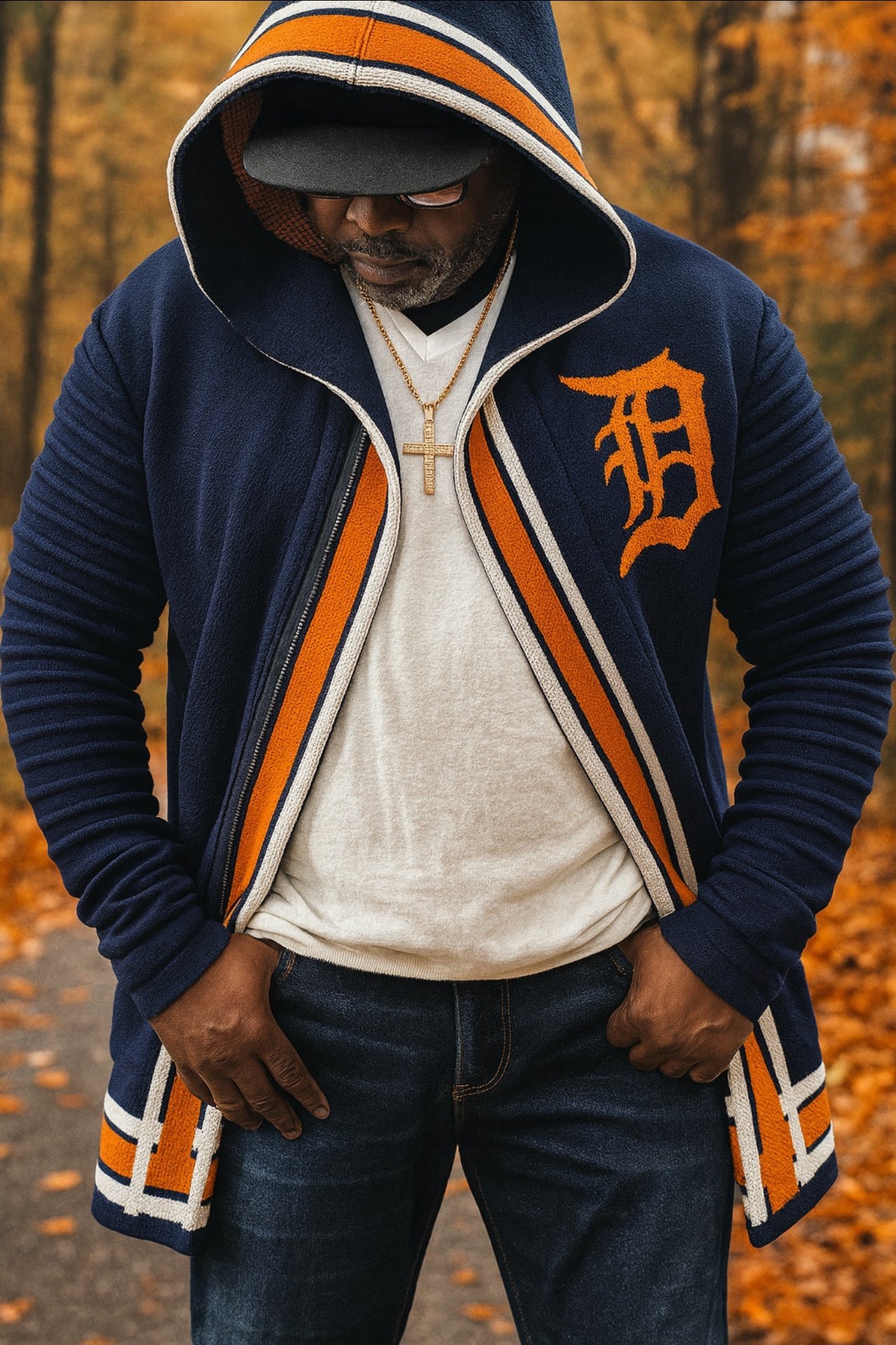 Detroit 3/4 Length Sweater Jacket – Navy