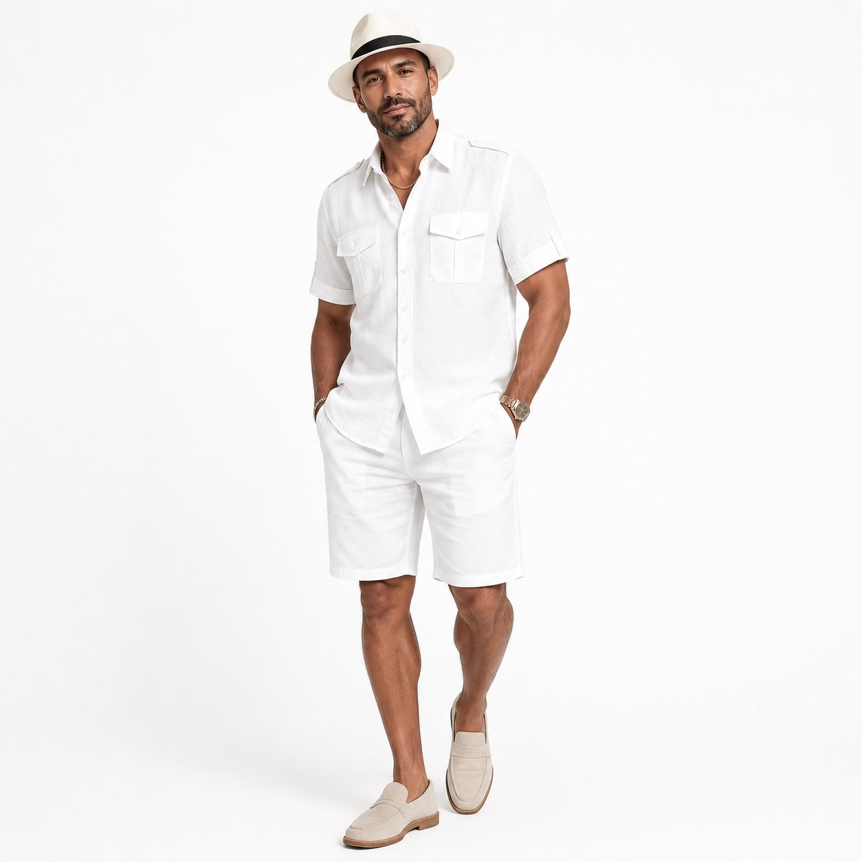 Inserch Military Linen Shirt (White)