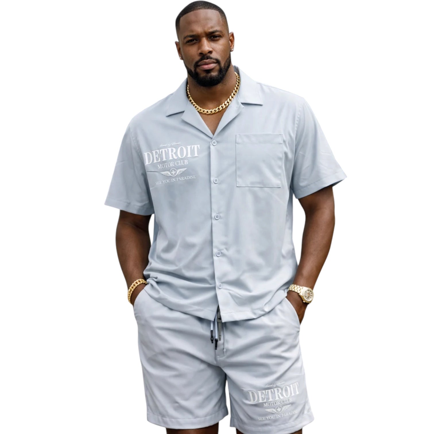 Jordan Craig Men’s Detroit Motor Club Short Set – Gray Sky