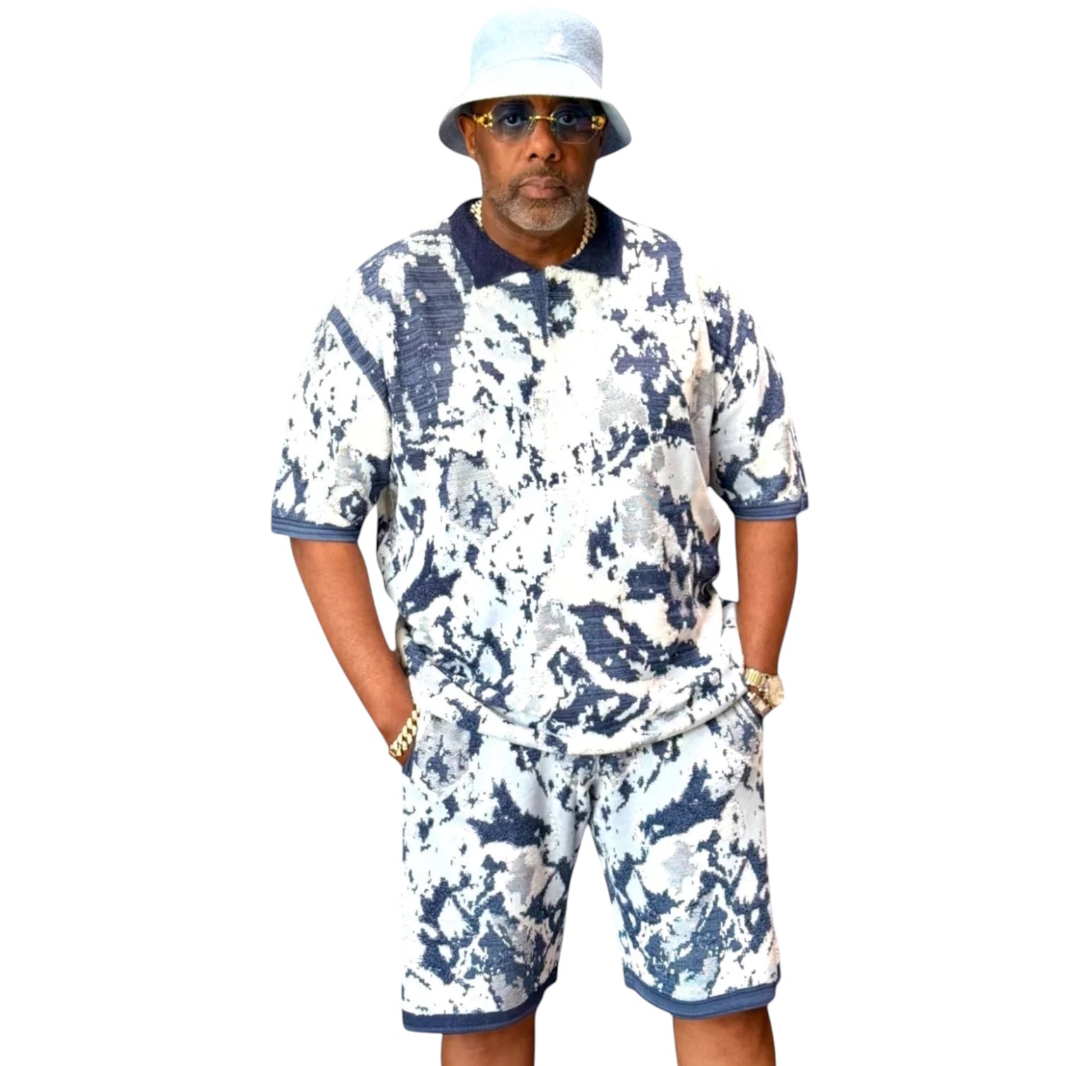 Men's Jacquard Shorts Set – Relaxed Fit – Navy 91031