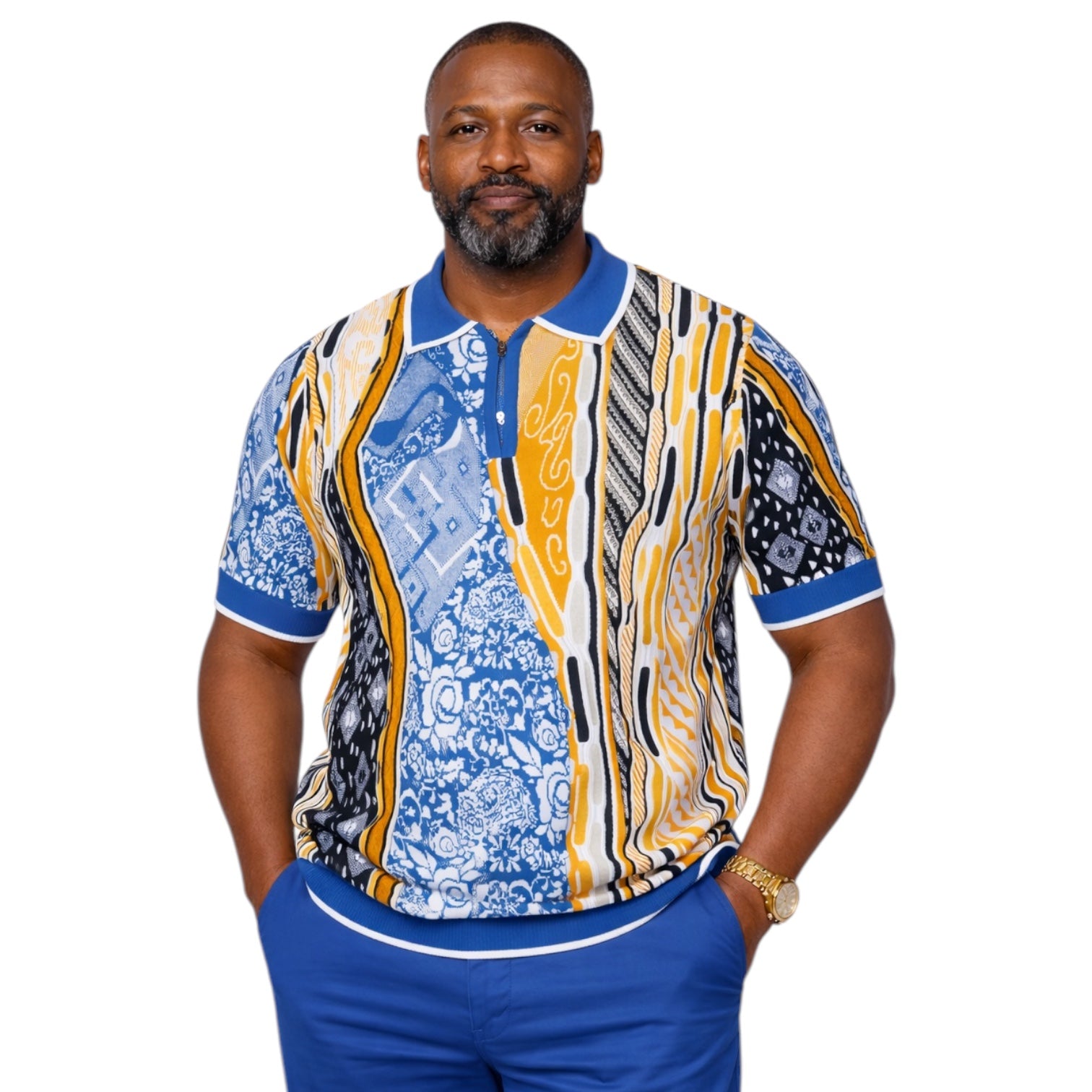 Prestige Men’s Short Sleeve Knit Polo Shirt CMK-6002 Denim