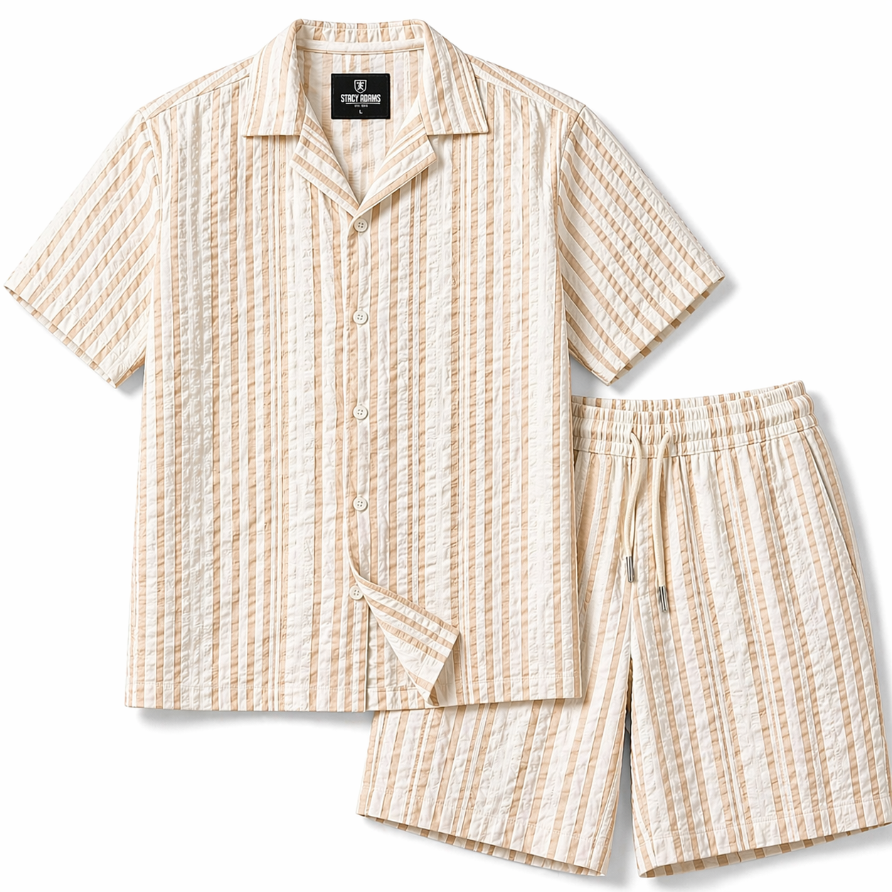 Stacy Adams Tan Seersucker Short Set - Relaxed fit
