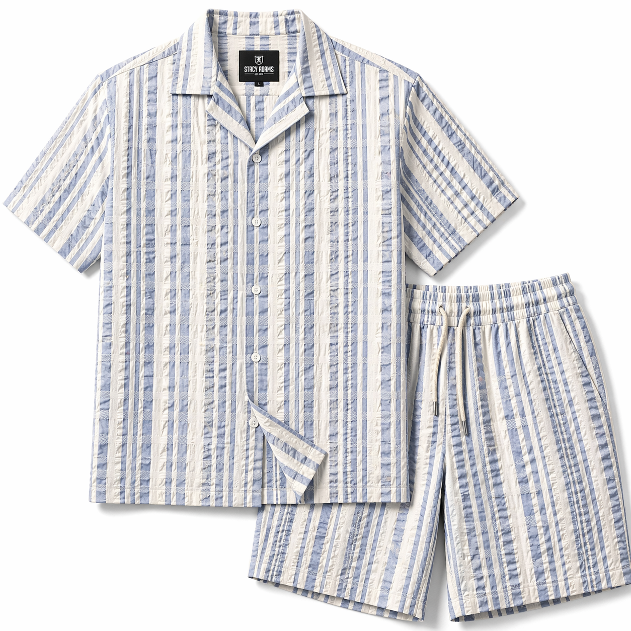 Stacy Adams Blue Seersucker Short Set - Relaxed fit