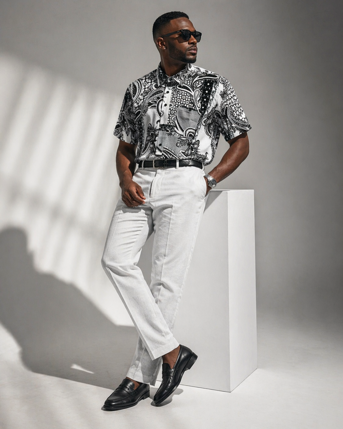 Inserch Premium Linen Shirt - Black White Gray