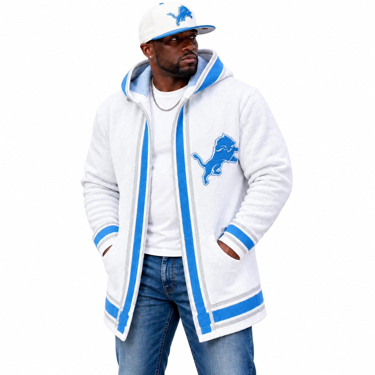 Detroit Edition ¾-Length Sweater Cardigan – OIM White
