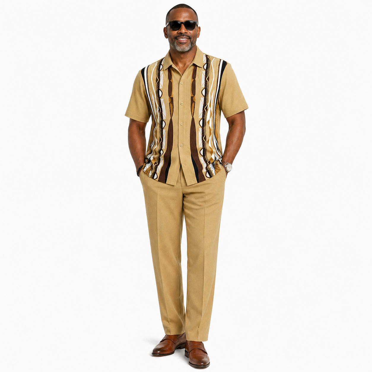 Silversilk Men’s 2-Piece Walking Suit – Knit Set – Khaki 21017