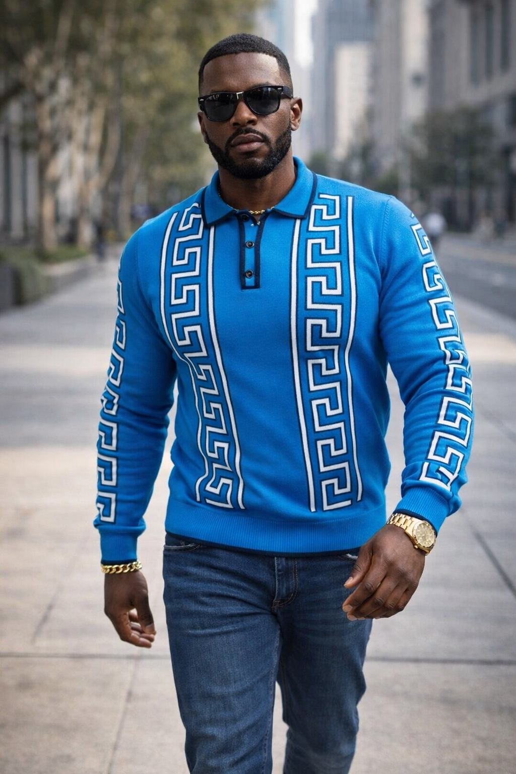 Prestige Greek Key "Malbac" Polo (Azzure/White) 461