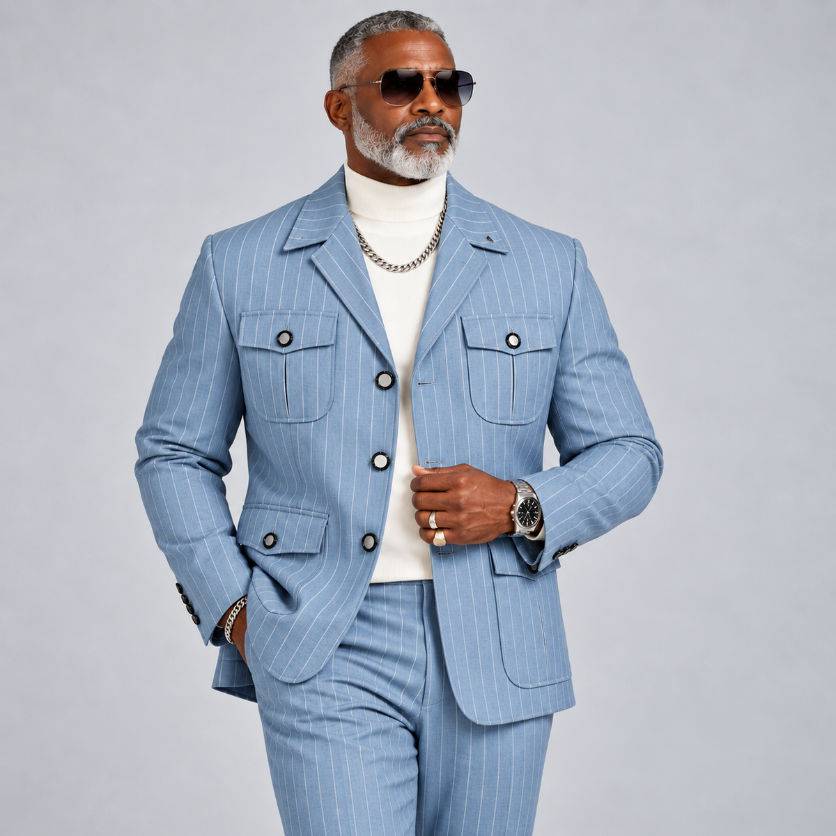 Rossi Man Suit- Safari Style Modern Fit: BlueRM1981