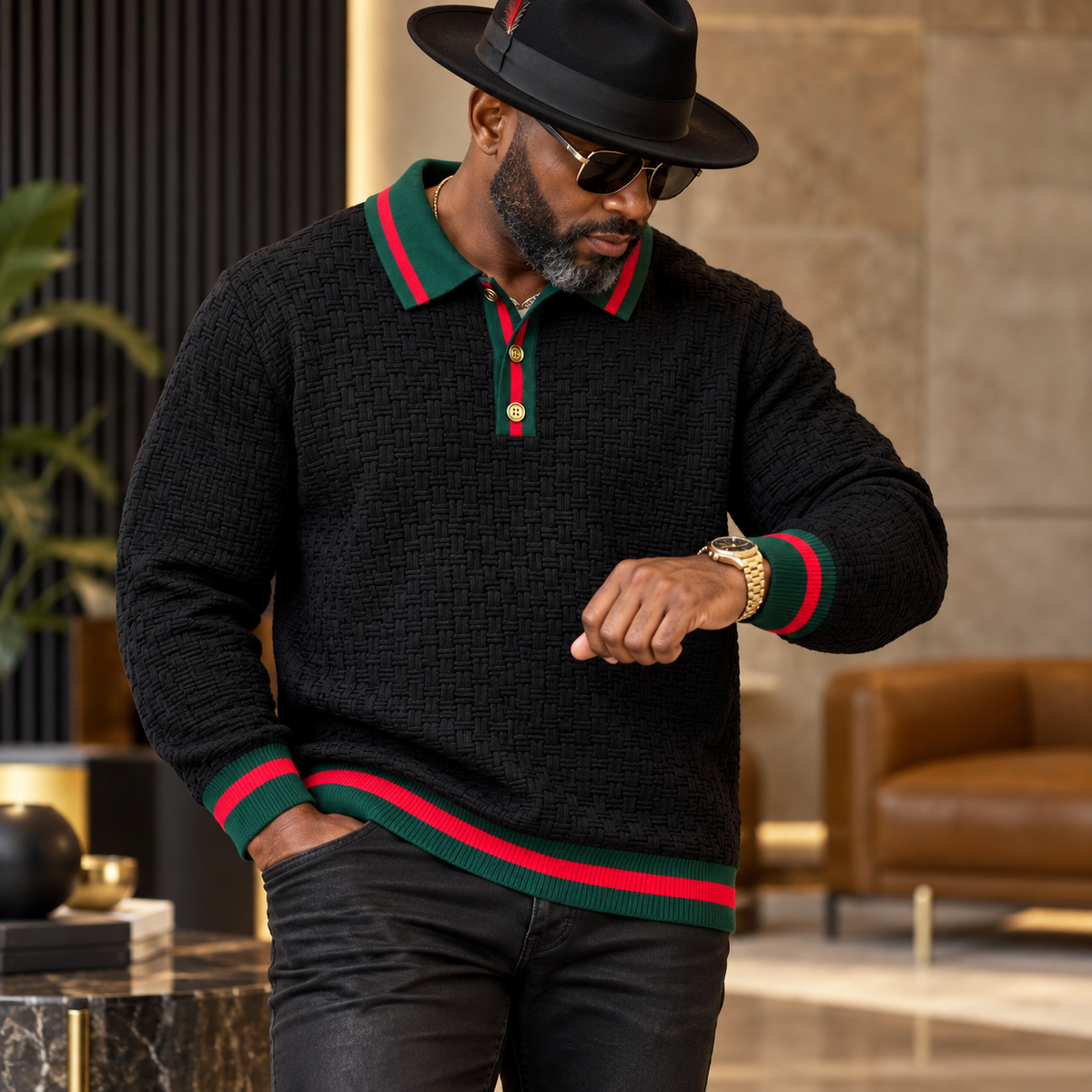 Prestige Designer Polo: Black Red Green
