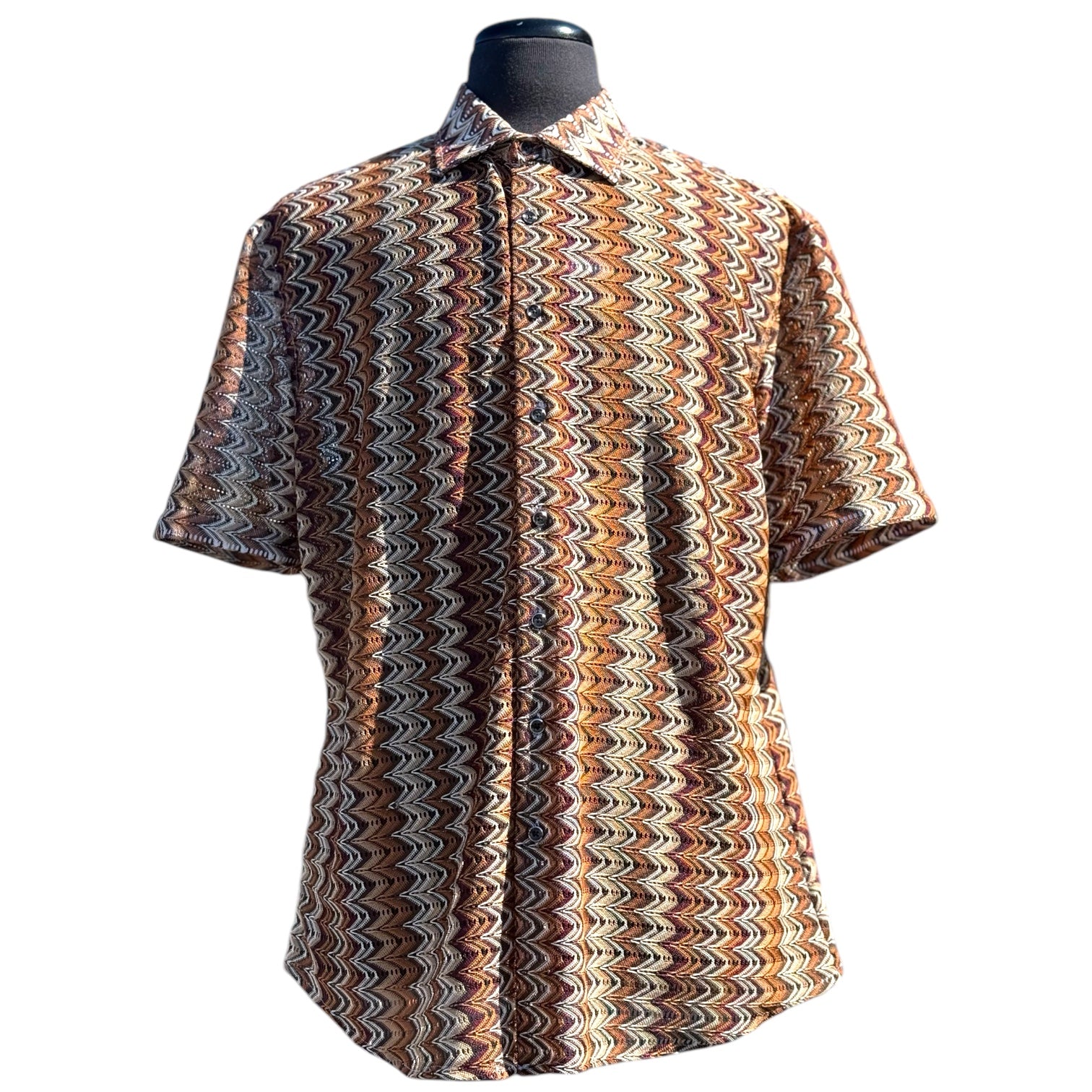 Lanzino "Woven" Short Sleeve Shirt (Brown) 118