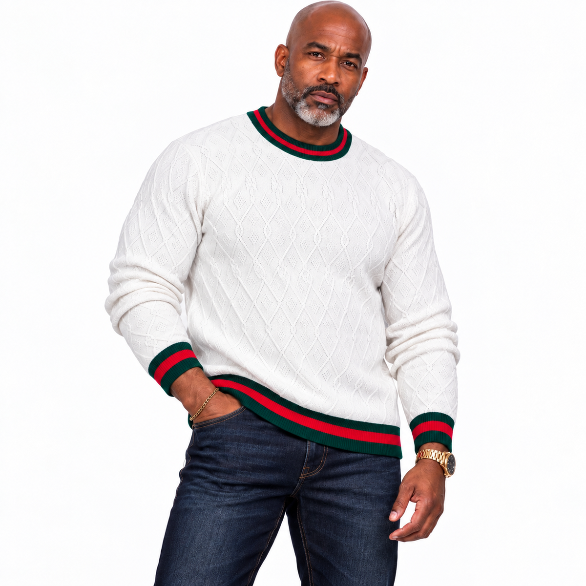 Prestige Crewneck Sweater (White/Green/Red) 430