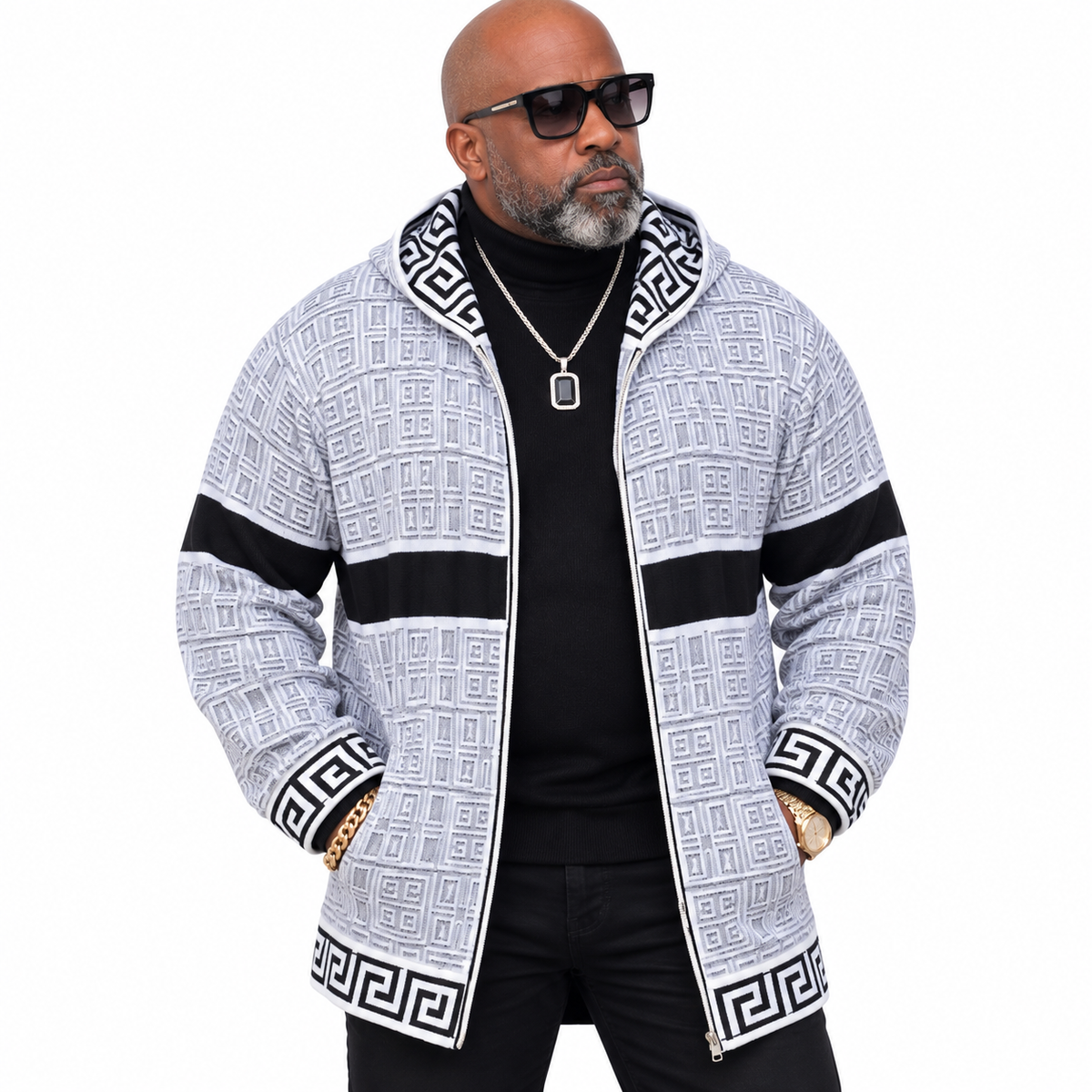 Prestige Full Zip "Downtown" Sweater (Black/White) 482