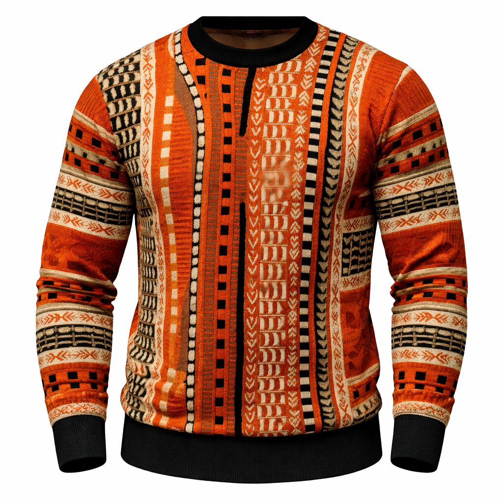 men's sweater dress Men’s Patterned Knit Sweater – Orange – Cigar Couture L