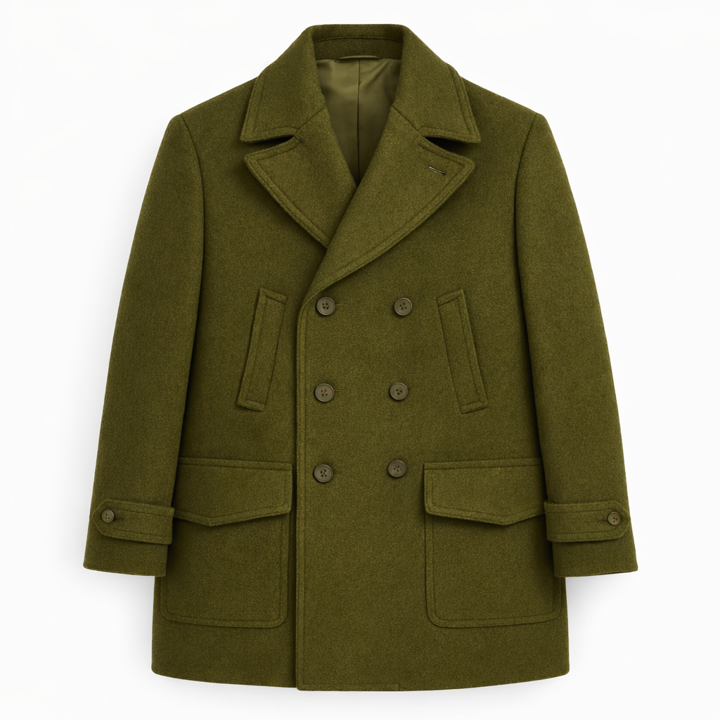 Canuti Double Breasted Wool Peacoat – Army Green