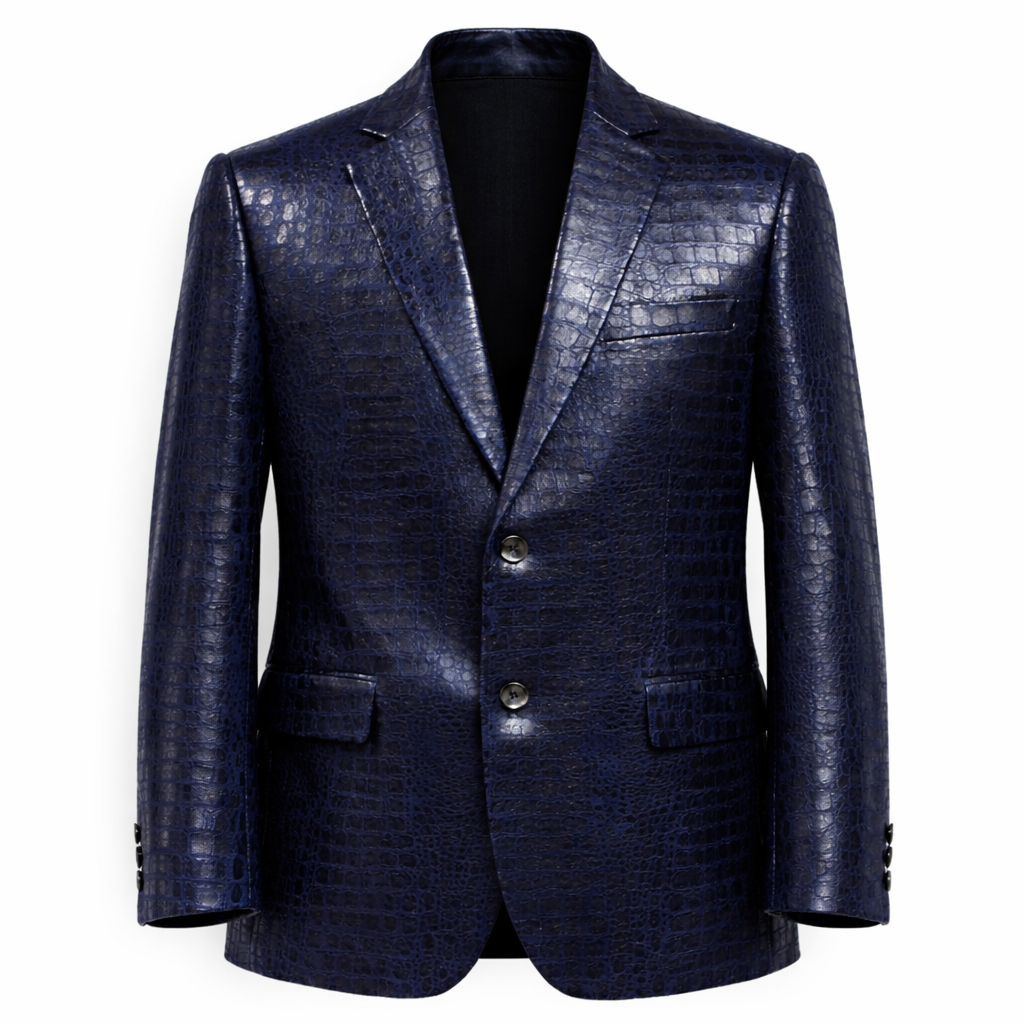Men's Croc Embossed Vegan Leather Blazer – Navy