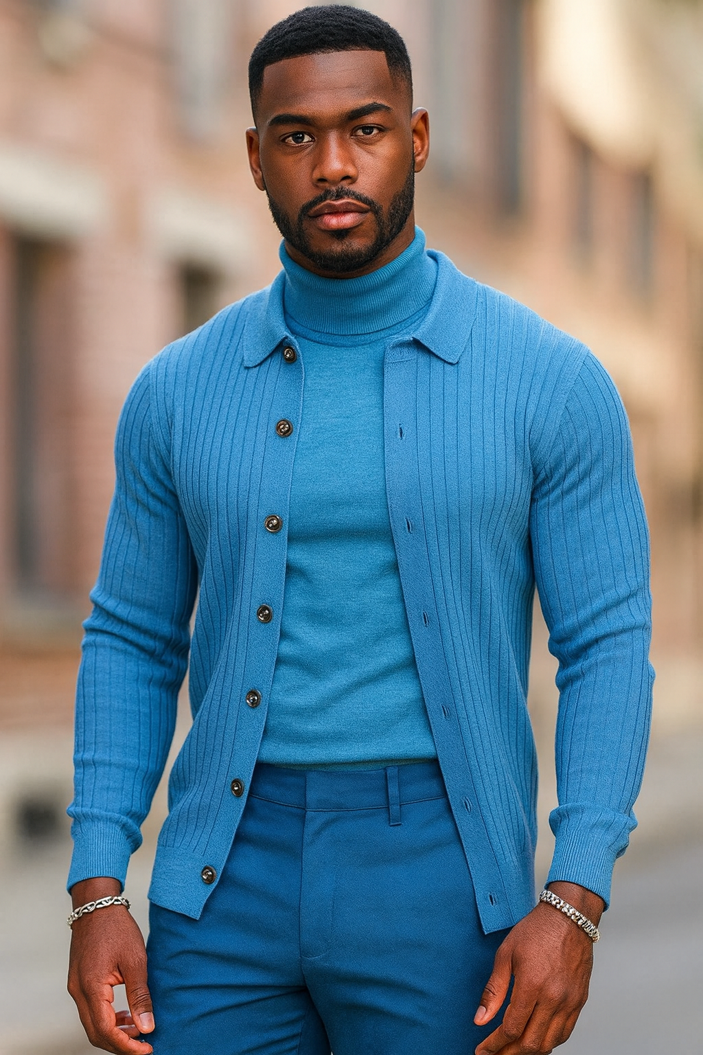 Prestige "Mazkel" Button Up Sweater (Denim) 292