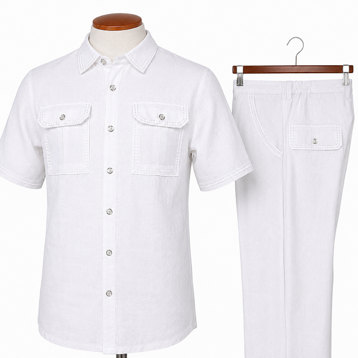 Prestige Men's Stitched Linen Pant Set – White (630)