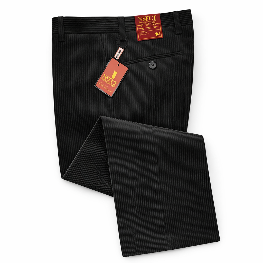 Inserch Men’s 100% Cotton Flat Front Corduroy Pants Black P3103