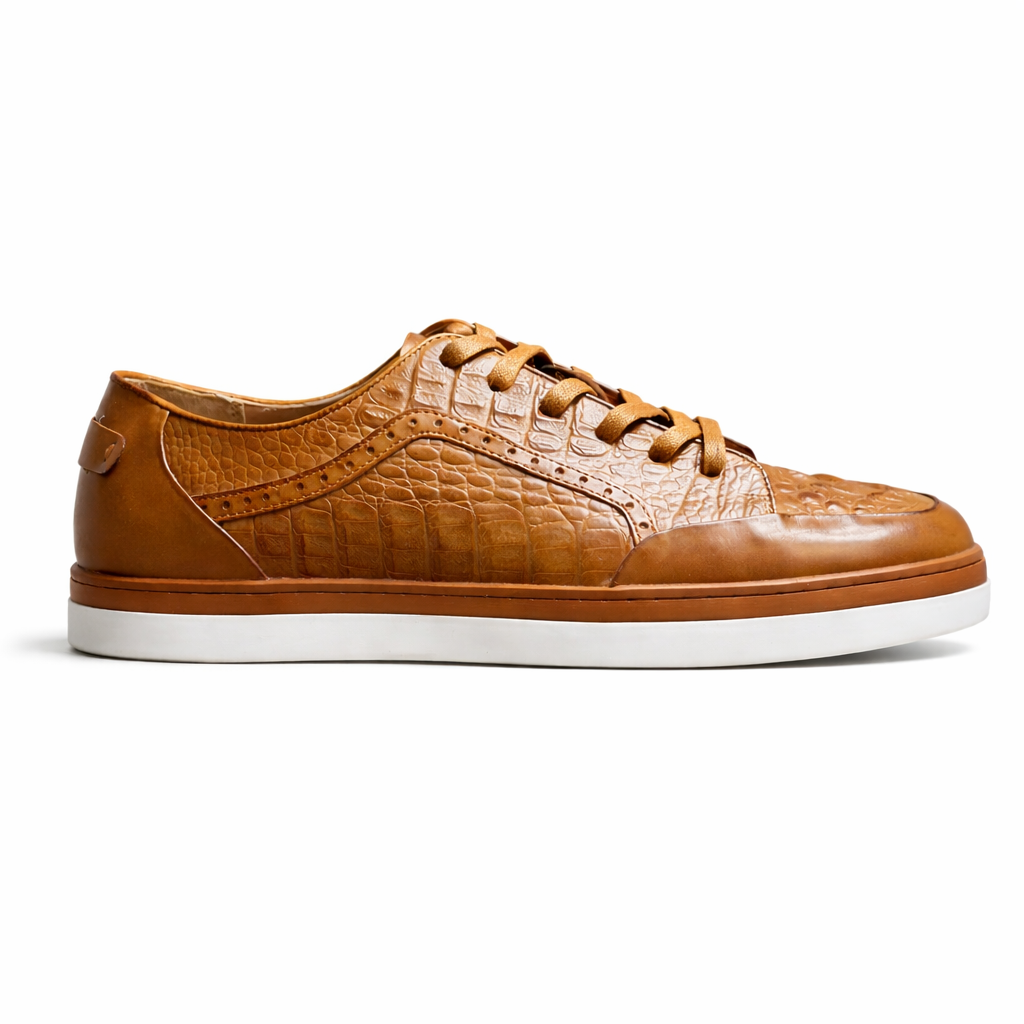 Giovanni Temo Men’s Croco Print Leather Sneaker - Tan