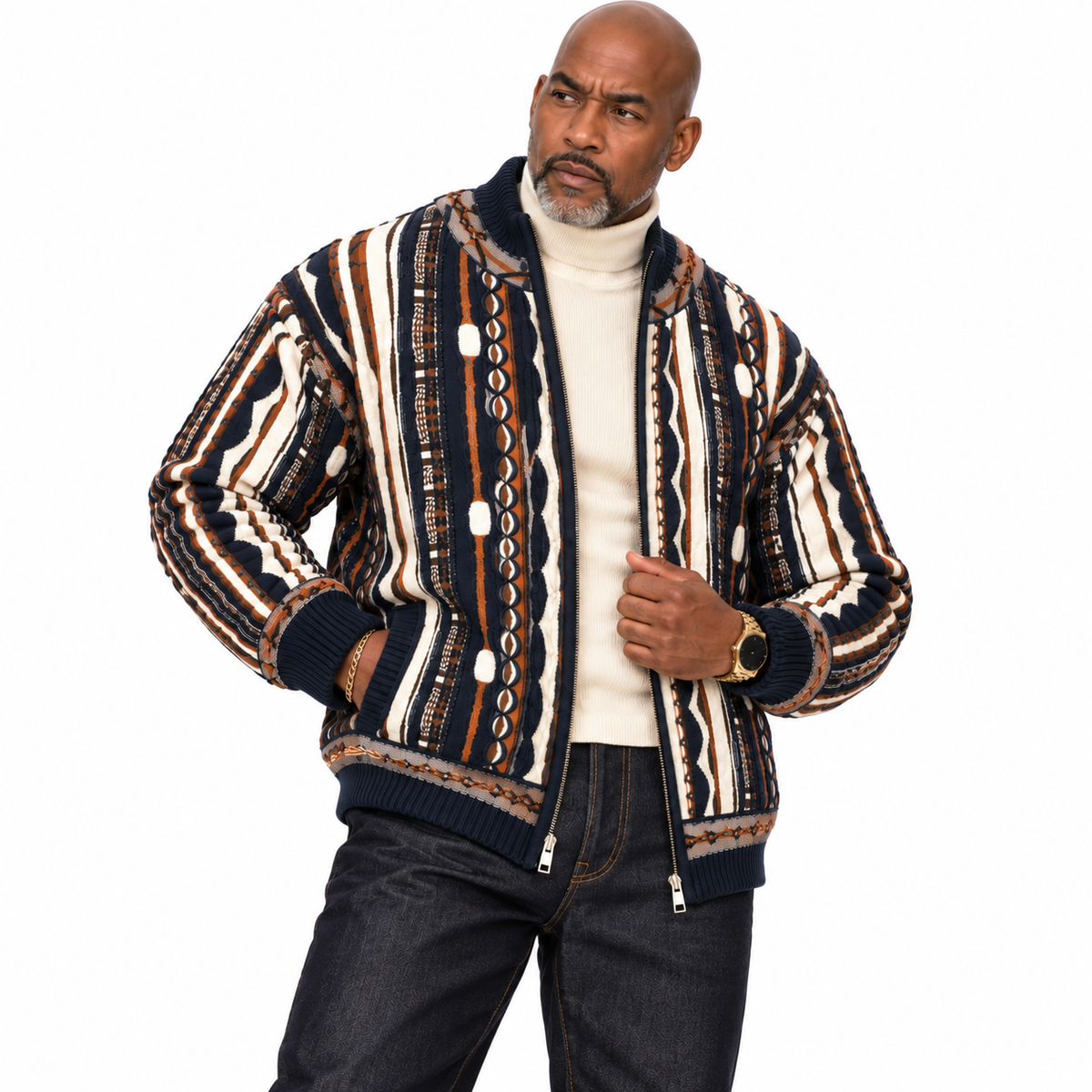 Silversilk Luxury Knit Zip Sweater: Navy