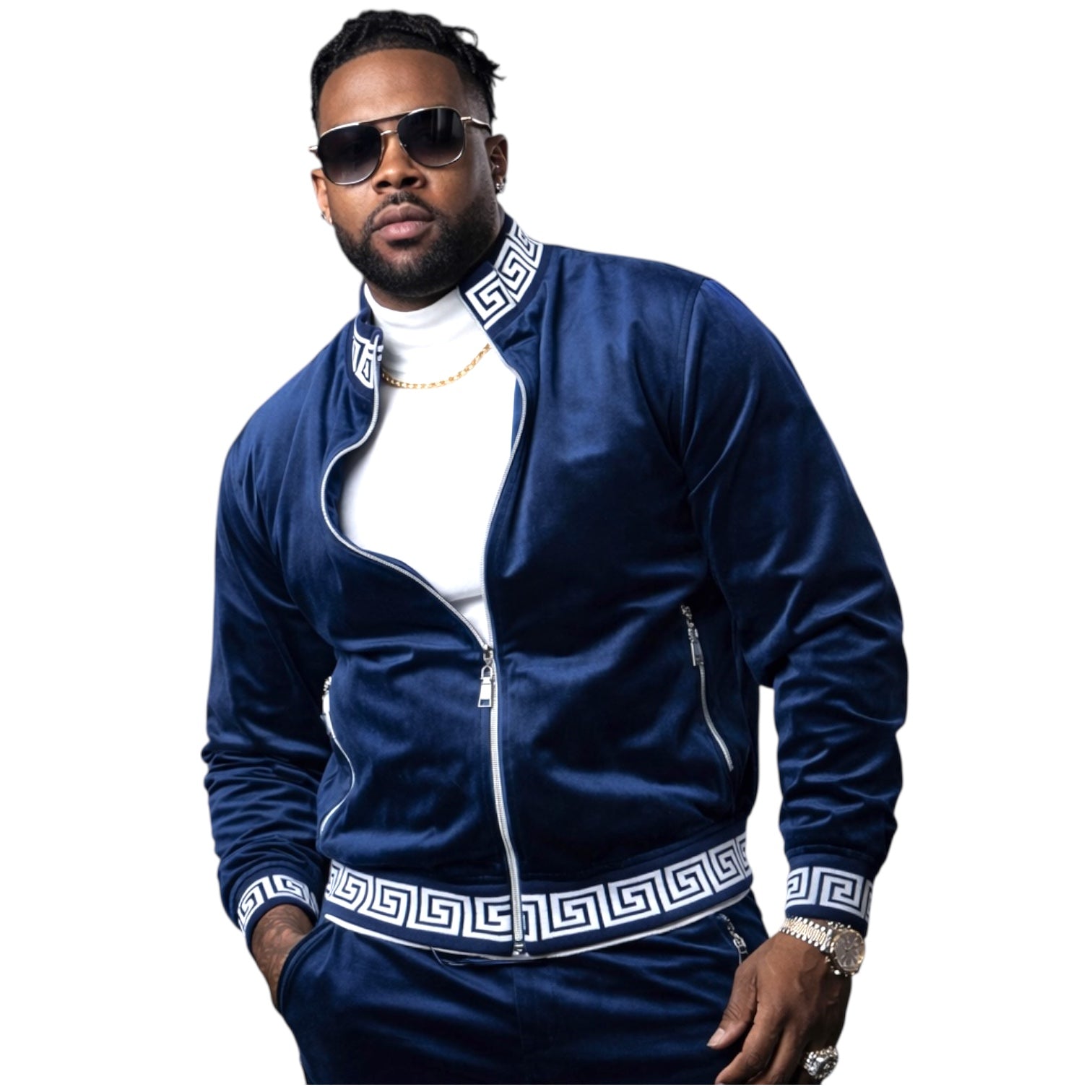 Prestige Greek Key Velour Jogger Set (Navy/White) 120