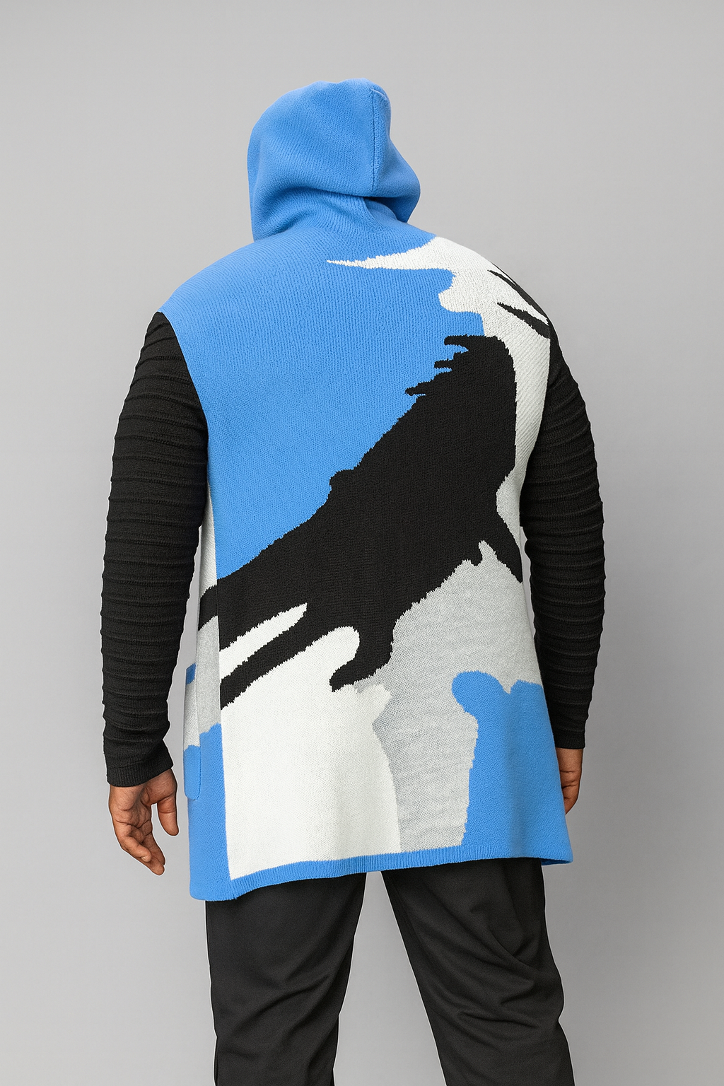 Detroit Camo 3/4 Length Sweater Jacket – Black Blue Gray White