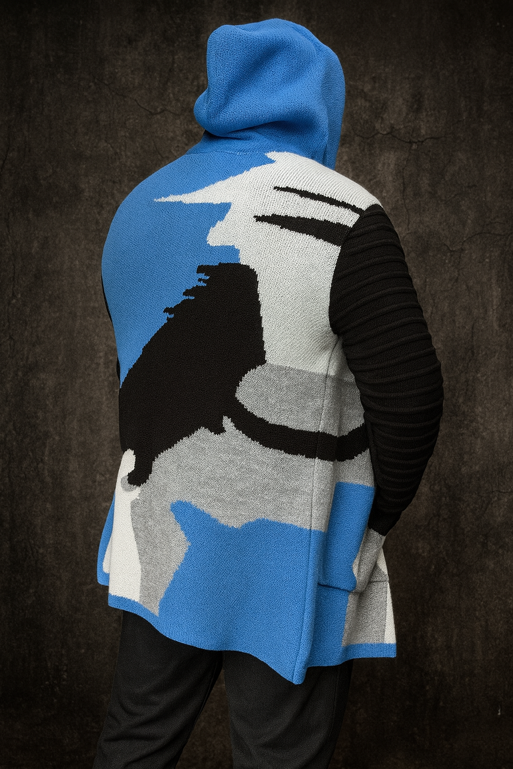 Detroit Camo 3/4 Length Sweater Jacket – Black Blue Gray White