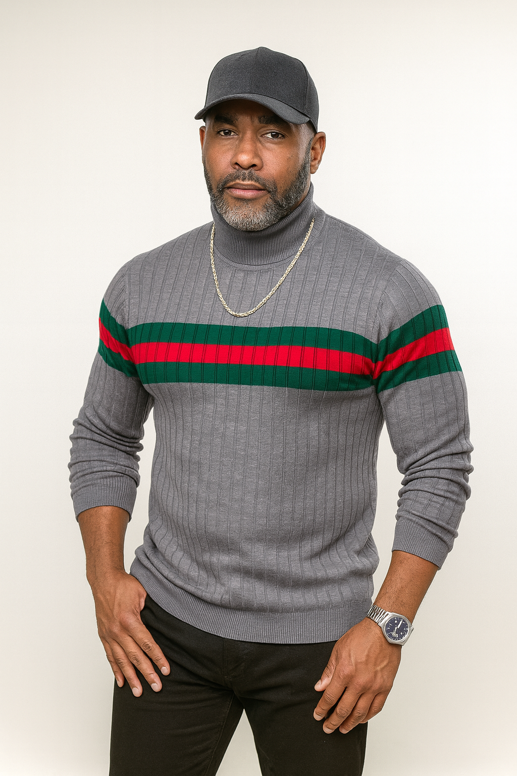 Prestige Designer "Southshore" Turtleneck (Gray/Red/Green)